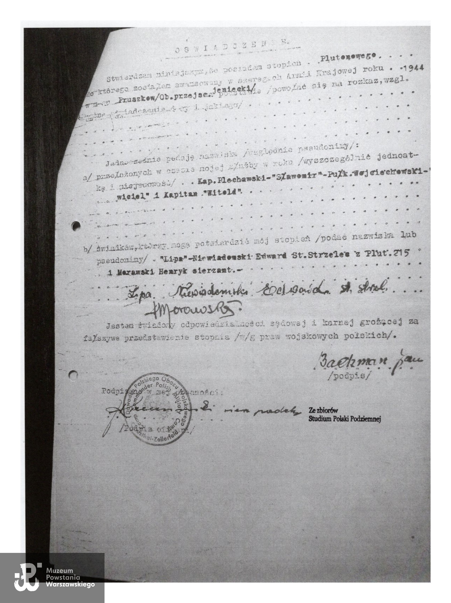 Studium Polski Podziemnej - kwestionariusz specjalny