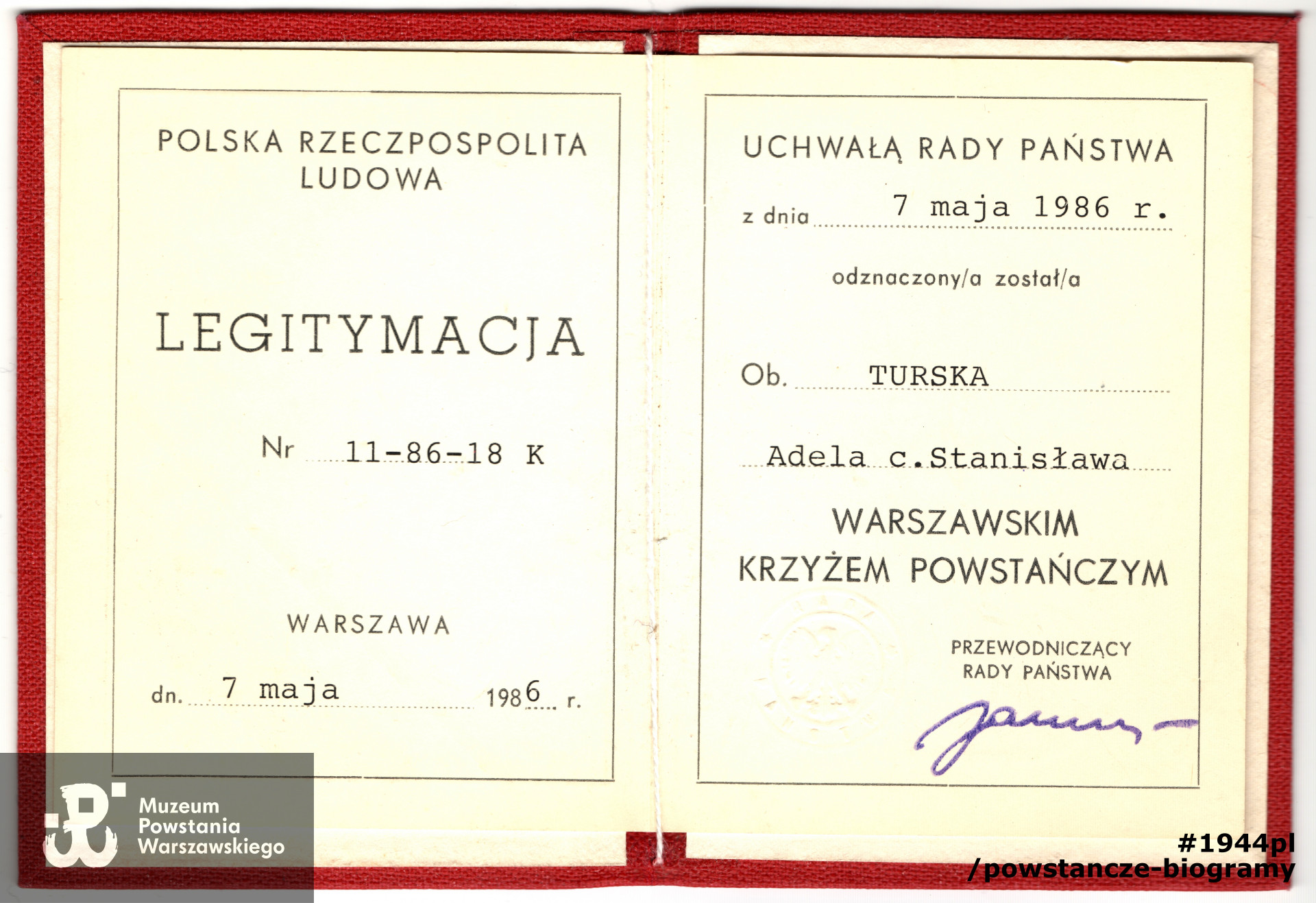 Legitymacja odznaczeniowa - WKP. Skan udostępnił p. Michał Turski