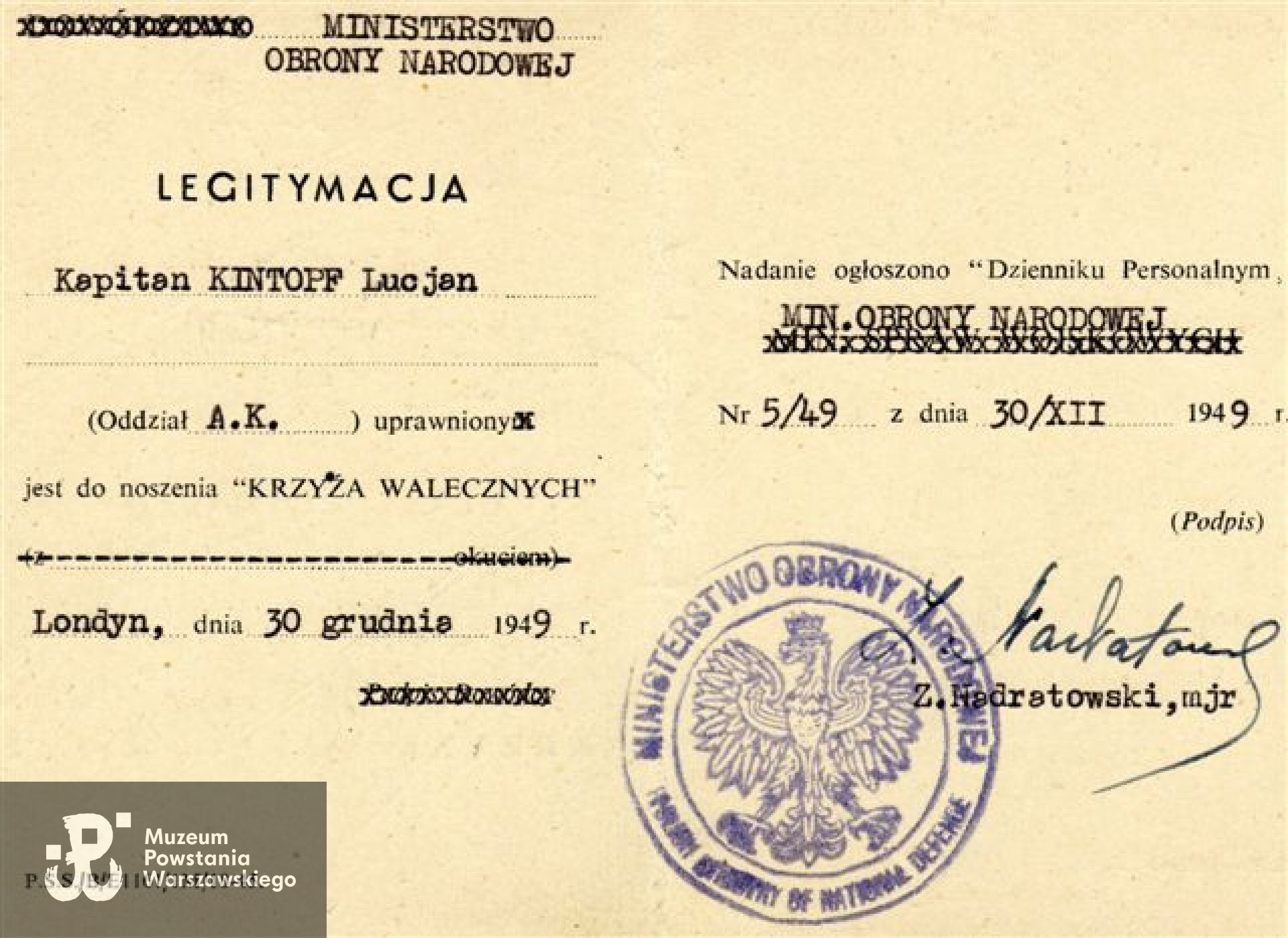 Ze zbiorów rodzinnych, skan udostępnił p. Piotr Kintopf, syn Powstańca (2012)