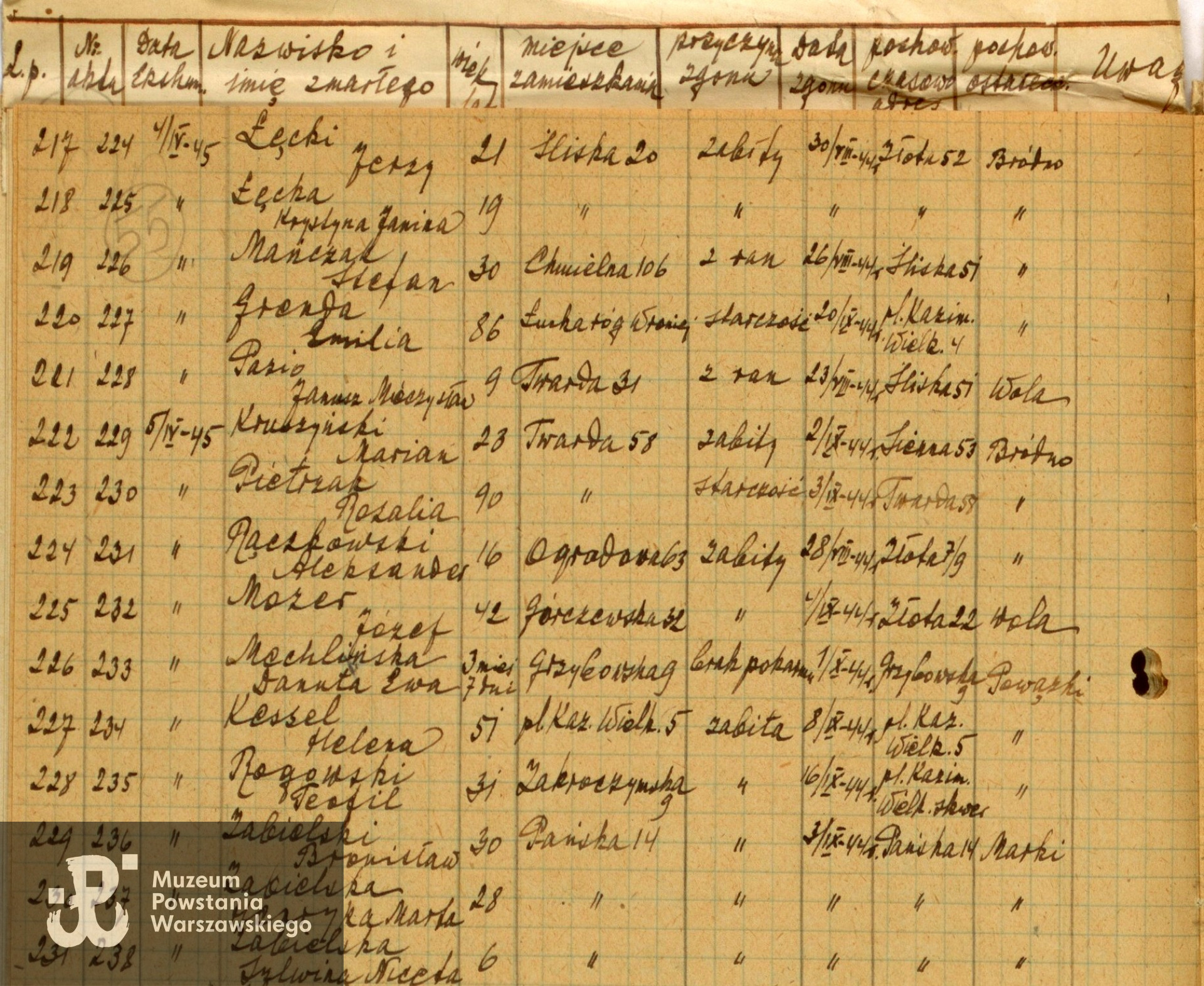  Archiwum Państwowe m. st. Warszawy - listy ekshumowanych