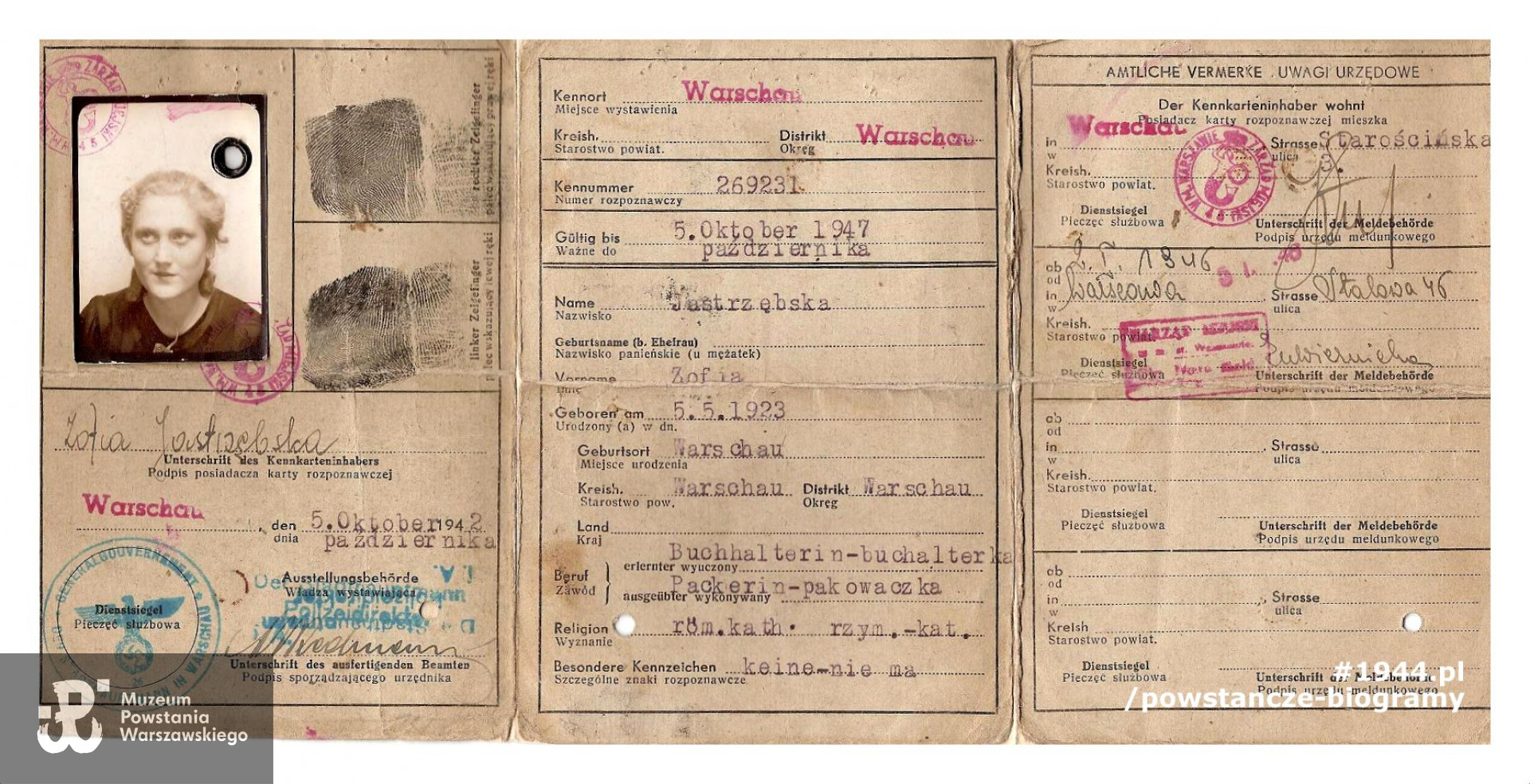 Należąca do Zofii kenkarta z okresu okupacji niemieckiej. Z archiwum rodzinnego Zofii Kowalewskiej