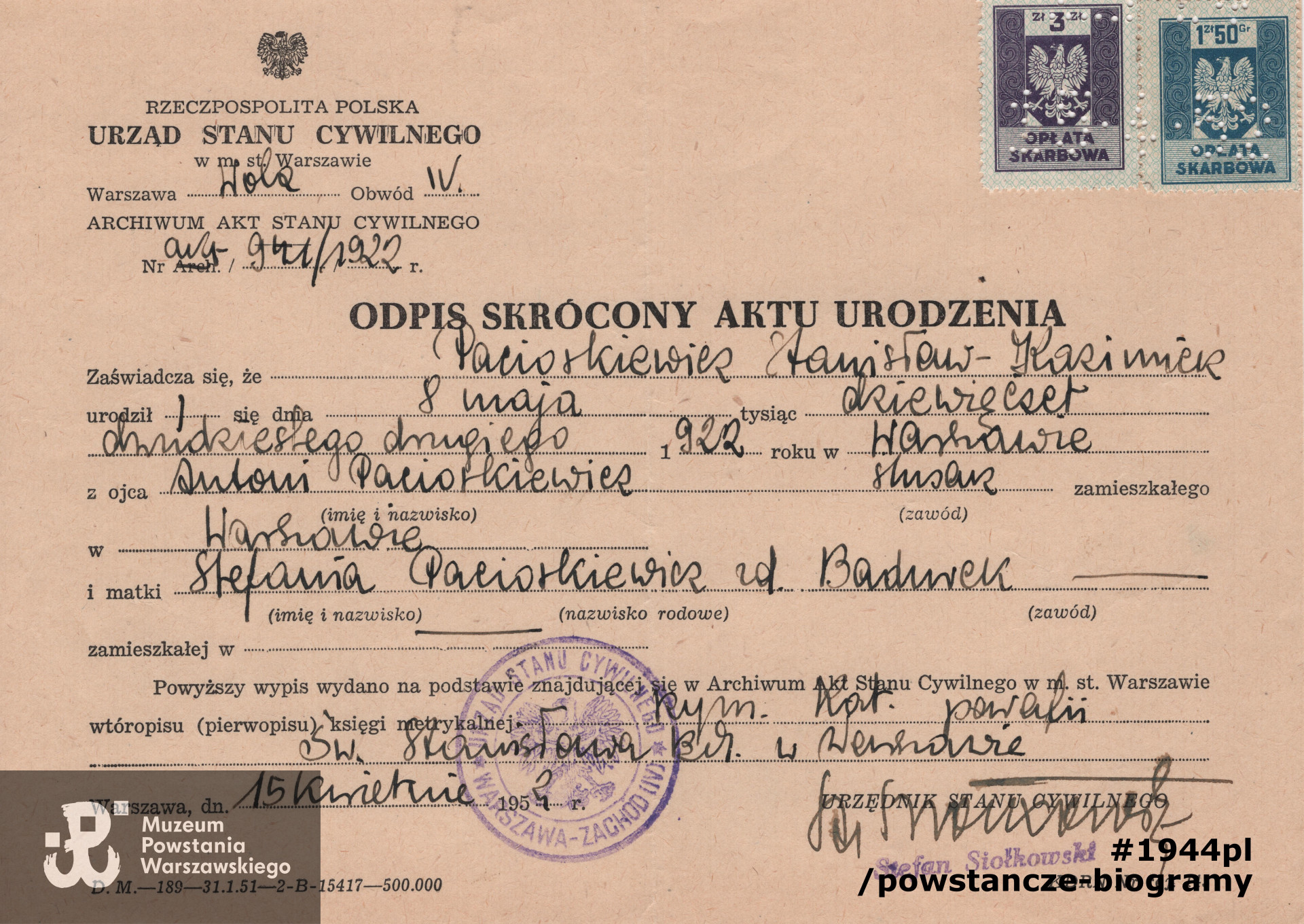 Dokument  z archiwum rodzinnego p. Marii Dobrowolskiej