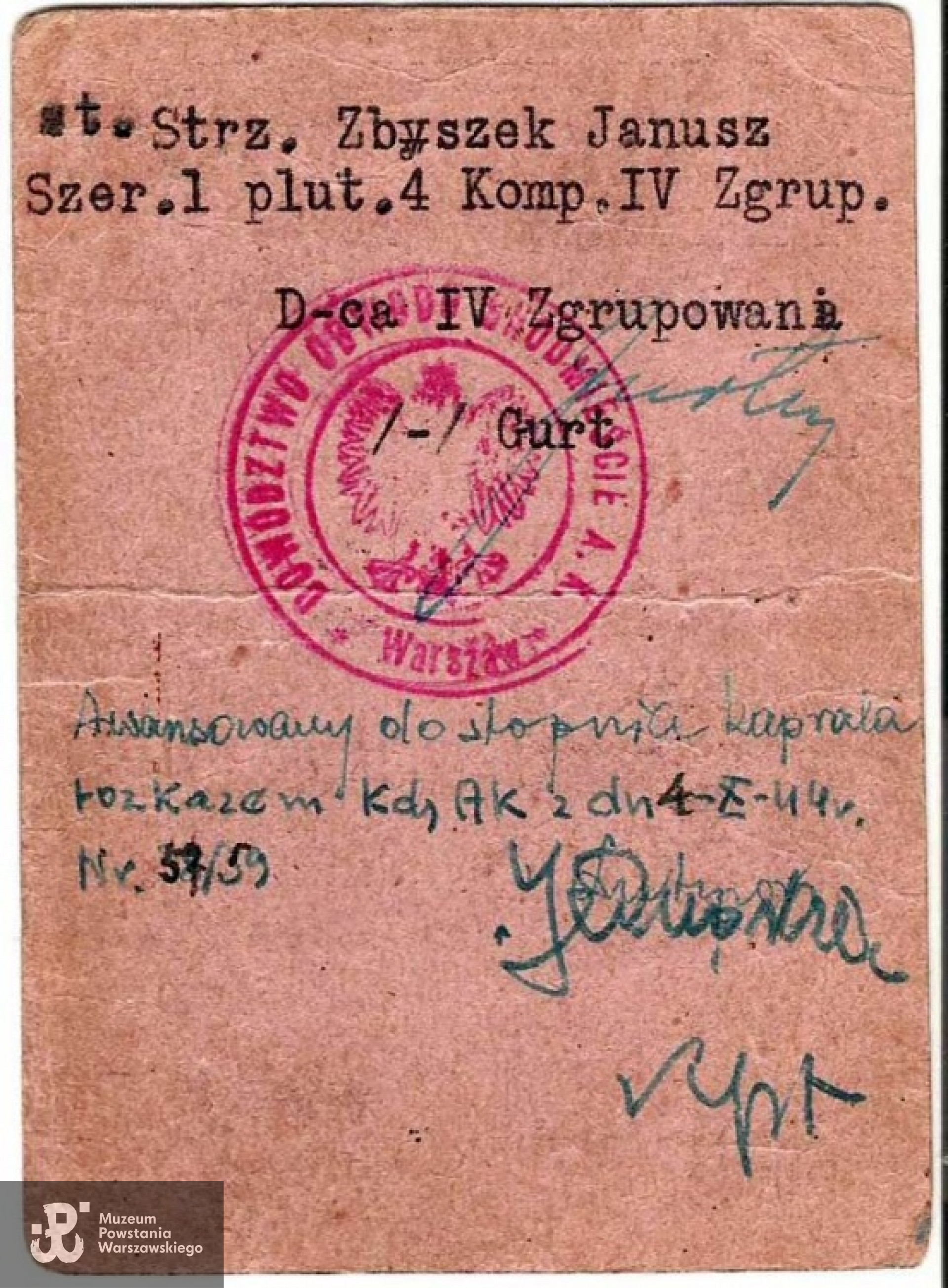 Powstanie Warszawskie - legitymacja Armii Krajowej - str. 2