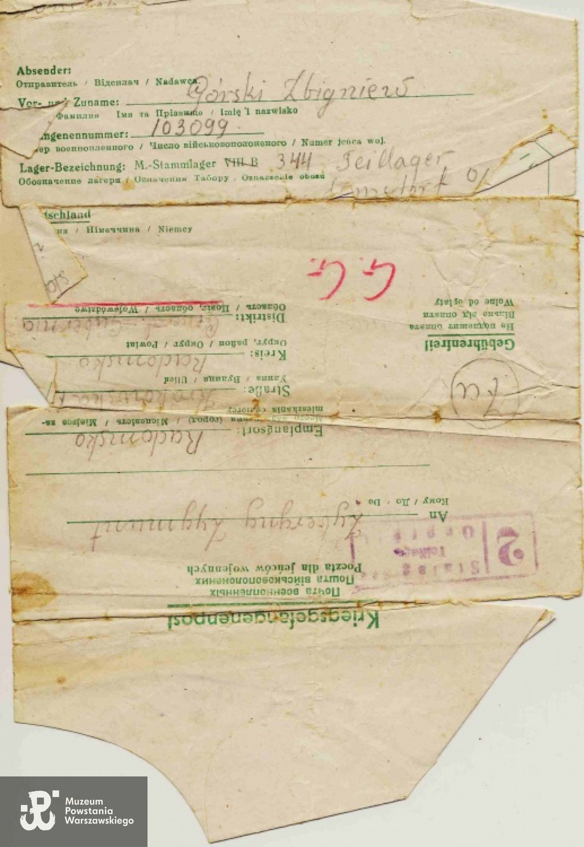 Listy obozowe Z. Górskiego z  archiwum rodzinnego.