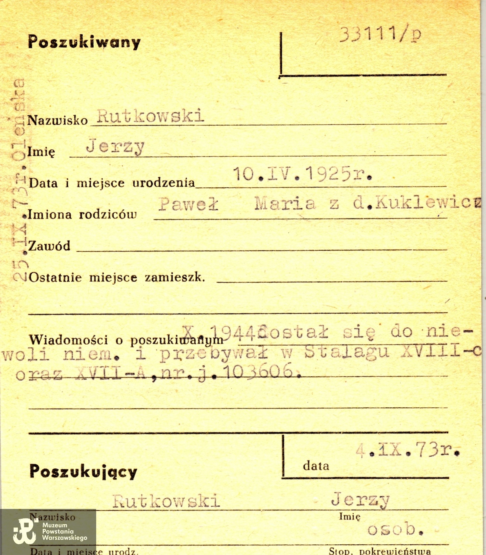 Polski Czerwony Krzyż - kartoteka