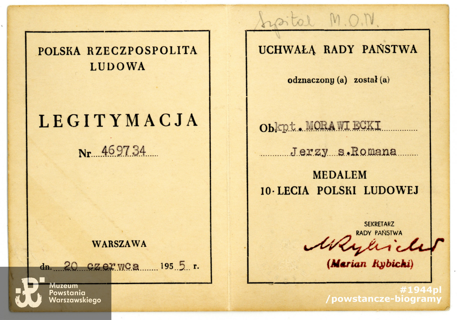Ze zbiorów rodzinnych, udostępniła p. Maria Szymczak, córka Powstańca. Skan  z oryginału wykonano w Muzeum Powstania Warszawskiego, 08/2021