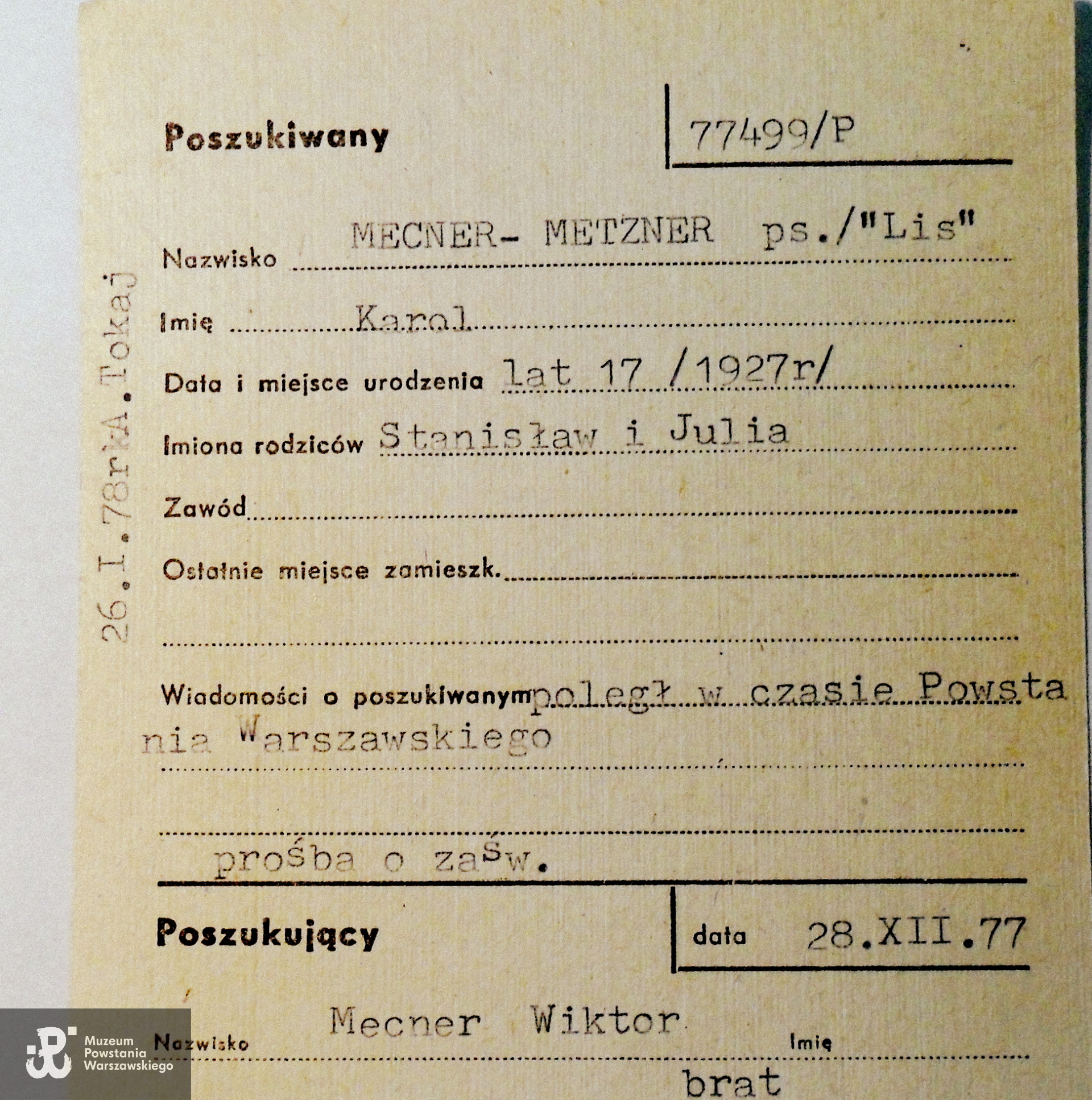 Polski Czerwony Krzyż - kartoteka ogólna