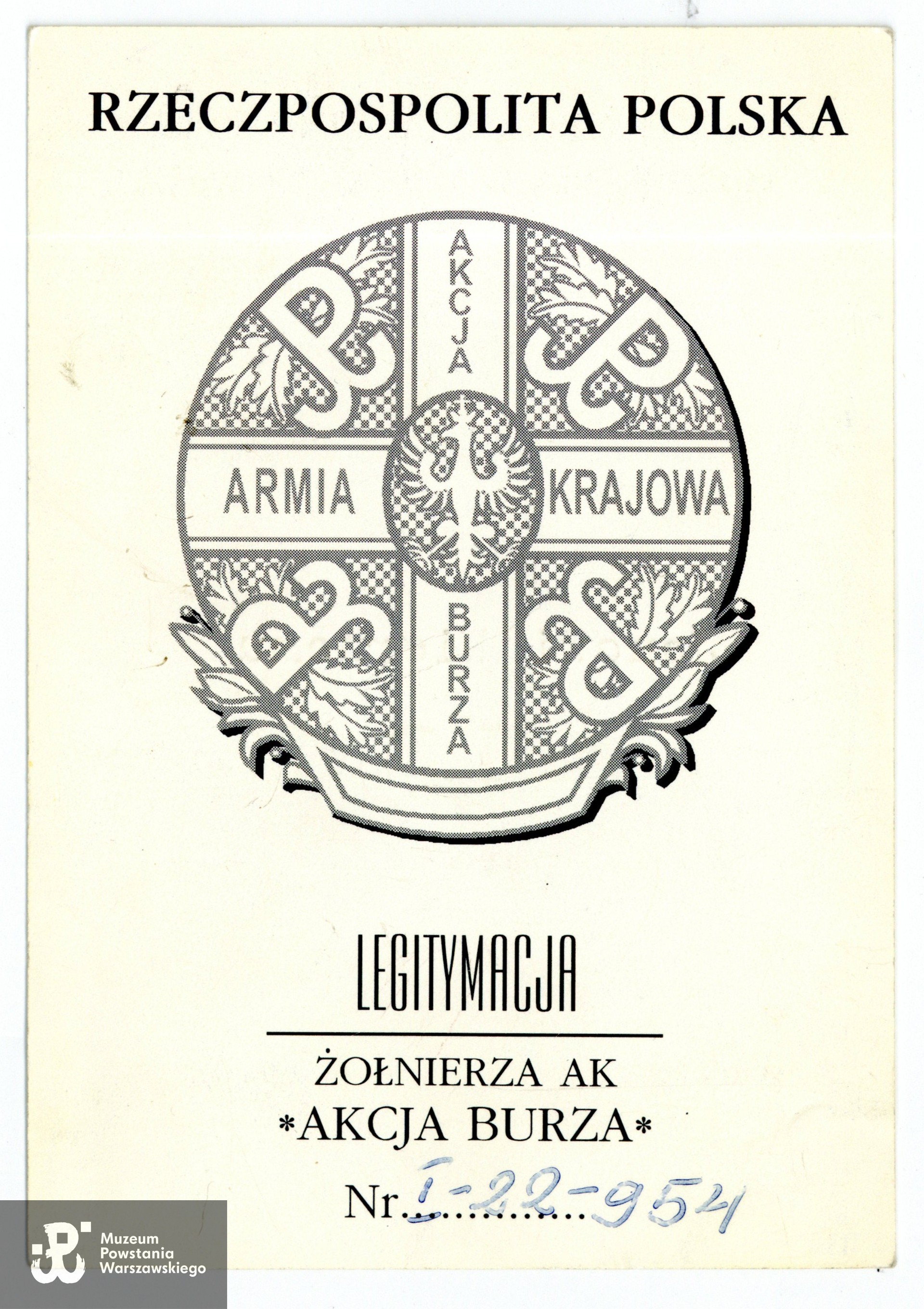 Legitymacja odznaczeniowa - Odznaka Pamiątkowa Akcji Burza. Ze zbiorów rodzinnych p. Joanny Lechowicz, córki Powstańca. Skany wykonano w Muzeum Powstania Warszawskiego wiosną 2025 r. 