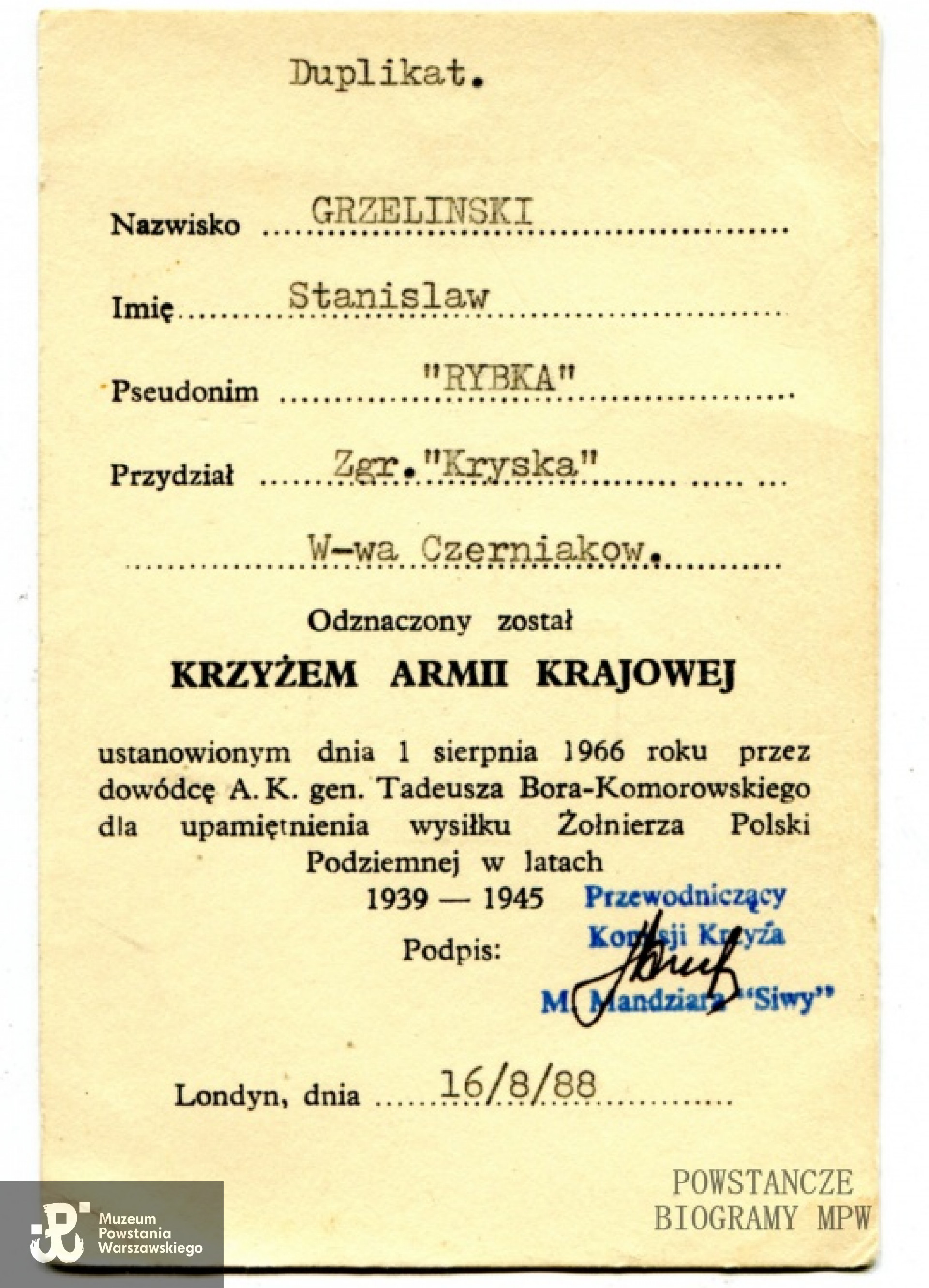 Z archiwum Stanisława Grzelińskiego