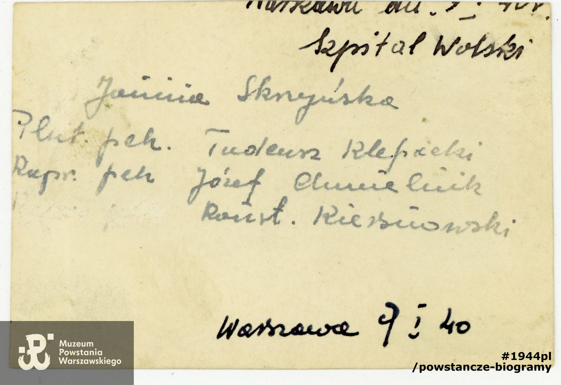 Szpital Wolski, 1940 rok. Z  archiwum rodzinnego p. Jolanty Stasiak z d. Kiersnowskiej