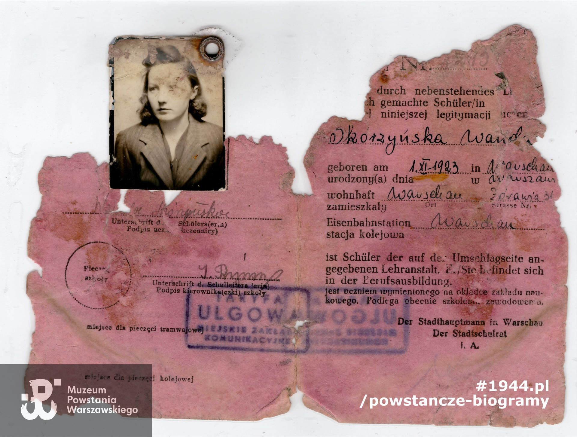 Dokumenty Wandy znalezione luzem w kanale burzowca przy ul. Agrykola, obecnie w zbiorach Muzeum Powstania Warszawskiego