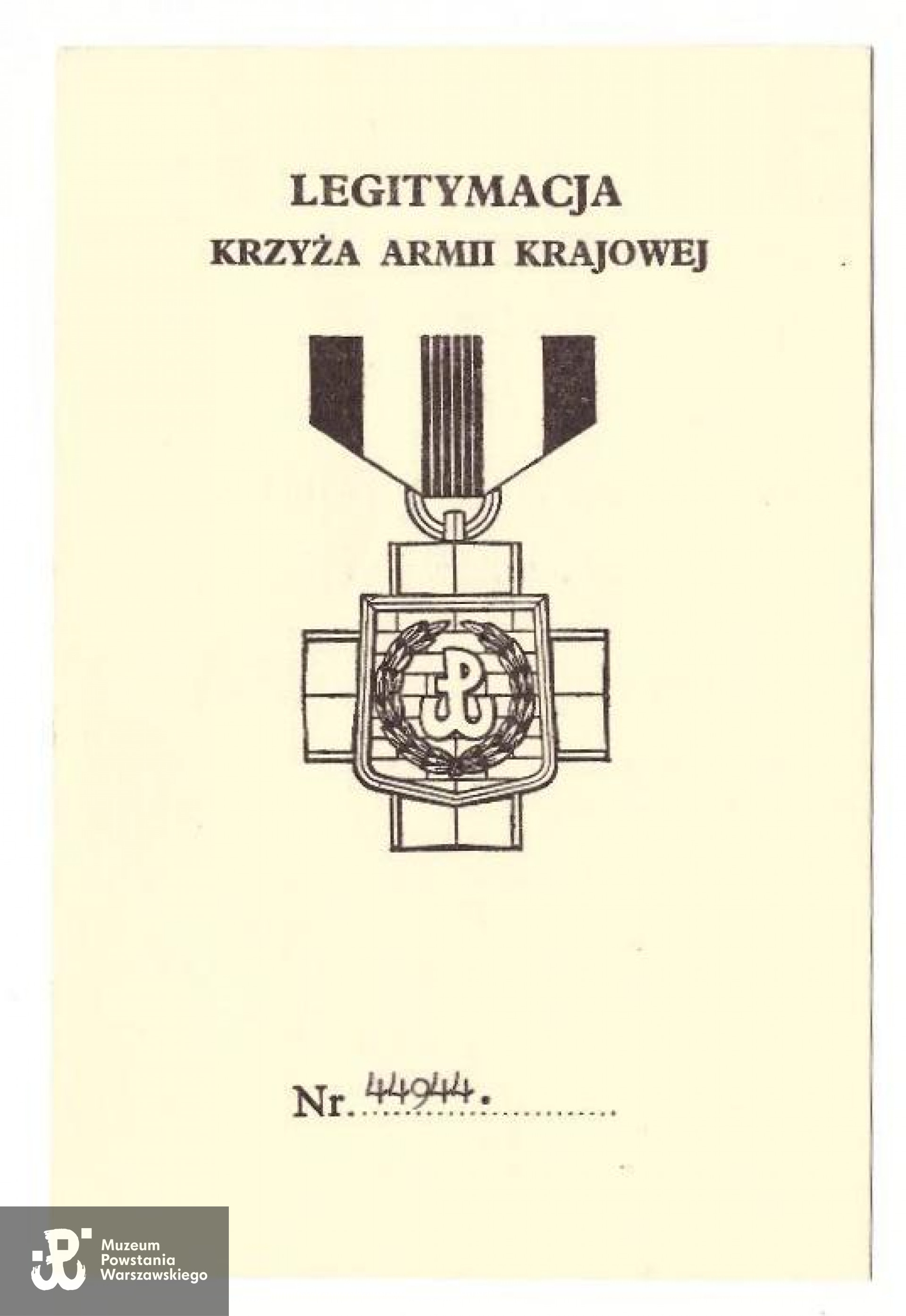 Legitymacja Krzyża Armii Krajowej. Awers. Materiały do biogramu udostępniła s. Joanna Gędek, Franciszkanka od Cierpiących