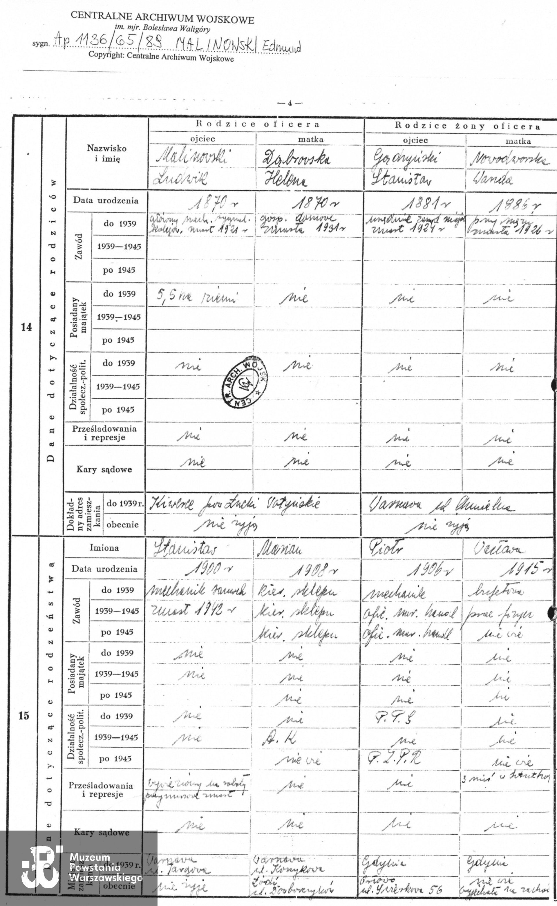 Zeszyt  ewidencyjny brata Mariana -  <a href =  edmund-malinowski,29425.html> Edmunda Malinowskiego ps. “Mundek”,  </a> zbiory Centralnego Archiwum Wojskowego. Skan z archiwum rodzinnego p. Mieczysława Malinowskiego