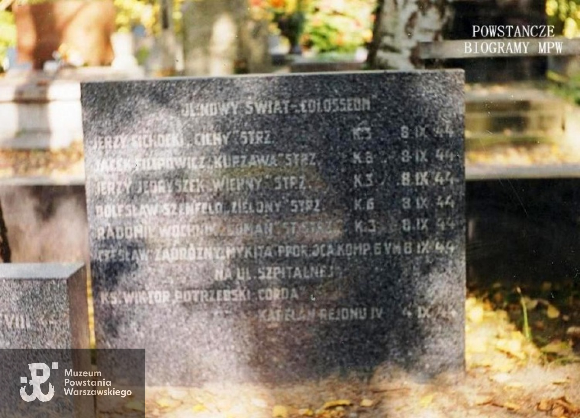 Mogiła symboliczna żołnierzy poległych w obronie linii Nowy Świat - Colloseum. Cmentarz  Wojskowy  na Powązkach. Fot. z archiwum A.Dławichowskiego / MPW