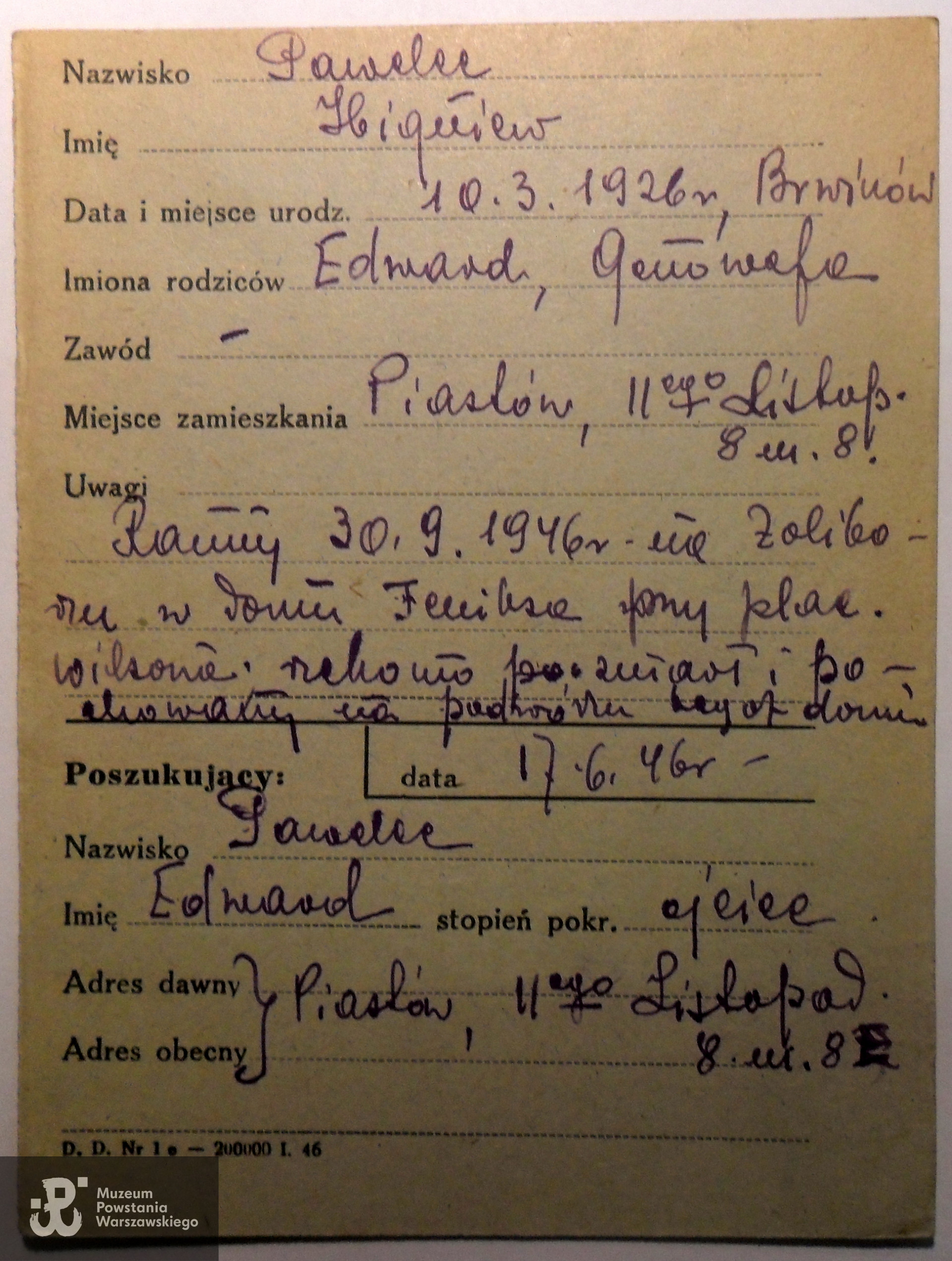 Polski Czerwony Krzyż - kartoteka