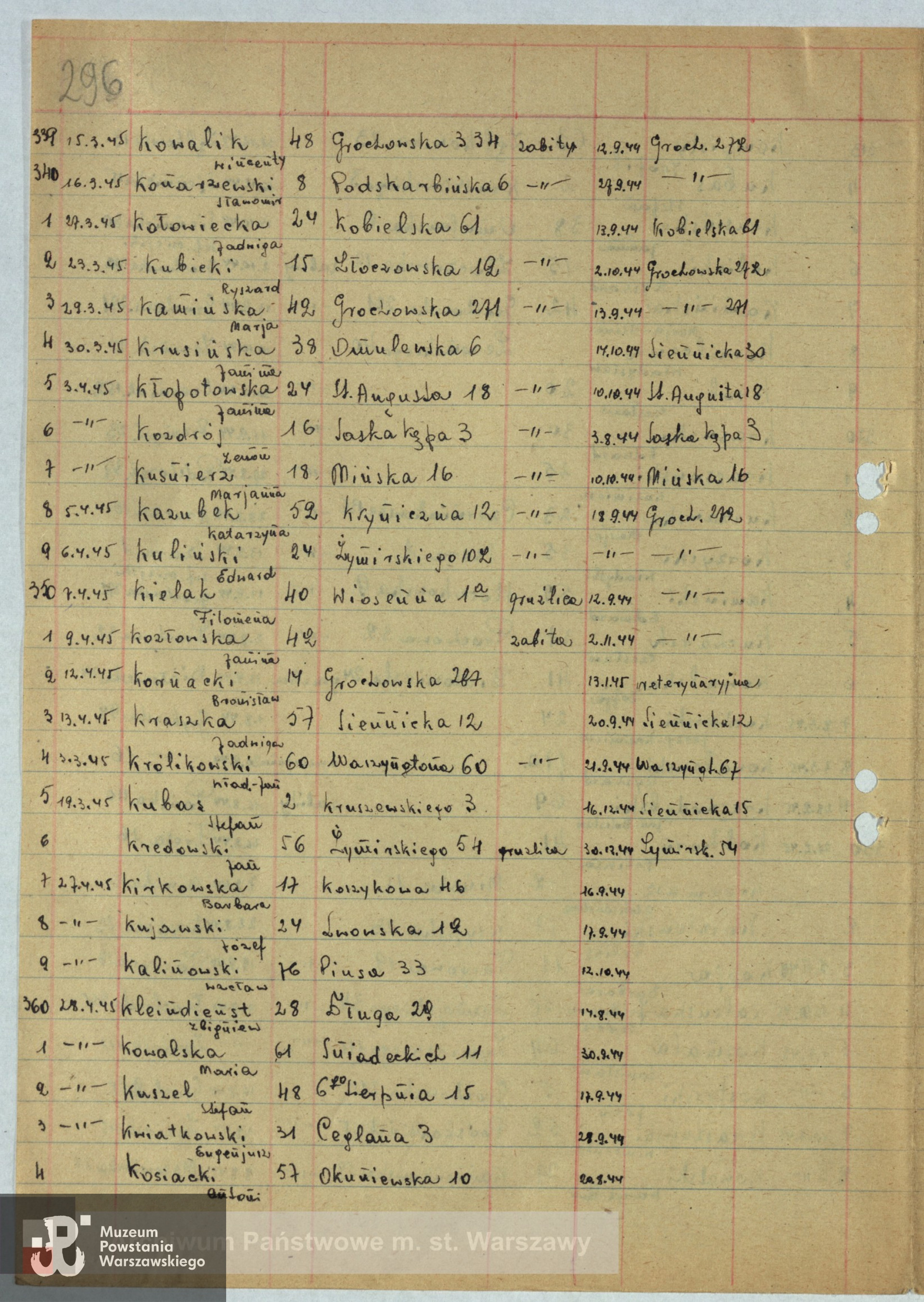 Archiwum Państwowe m. st. Warszawy - listy ekshumowanych
