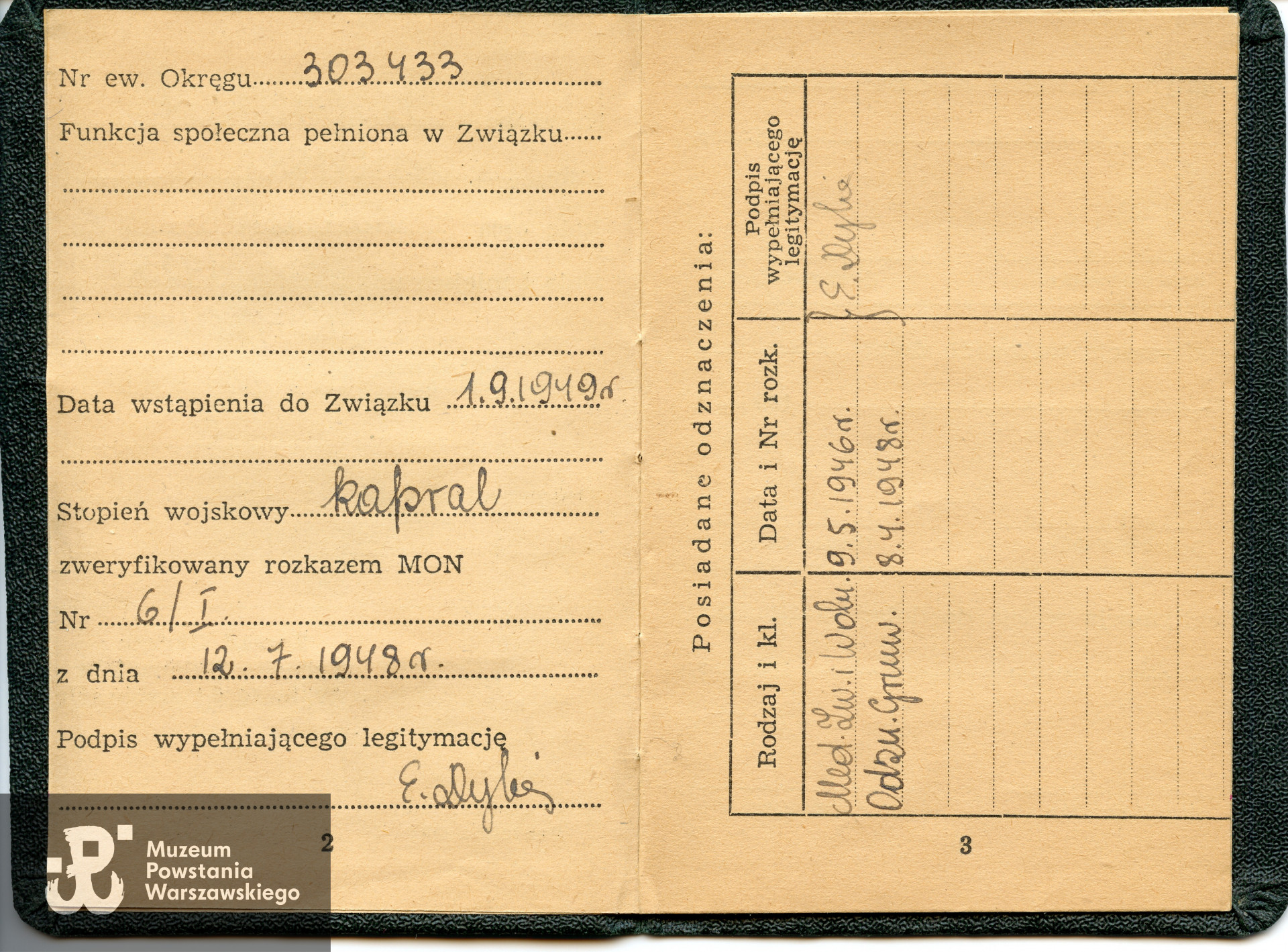 Legitymacje ZBoWiD, 1950-1951. Dokument ze zbiorów rodzinnych p. Andrzeja Frydryszaka ps. Michał