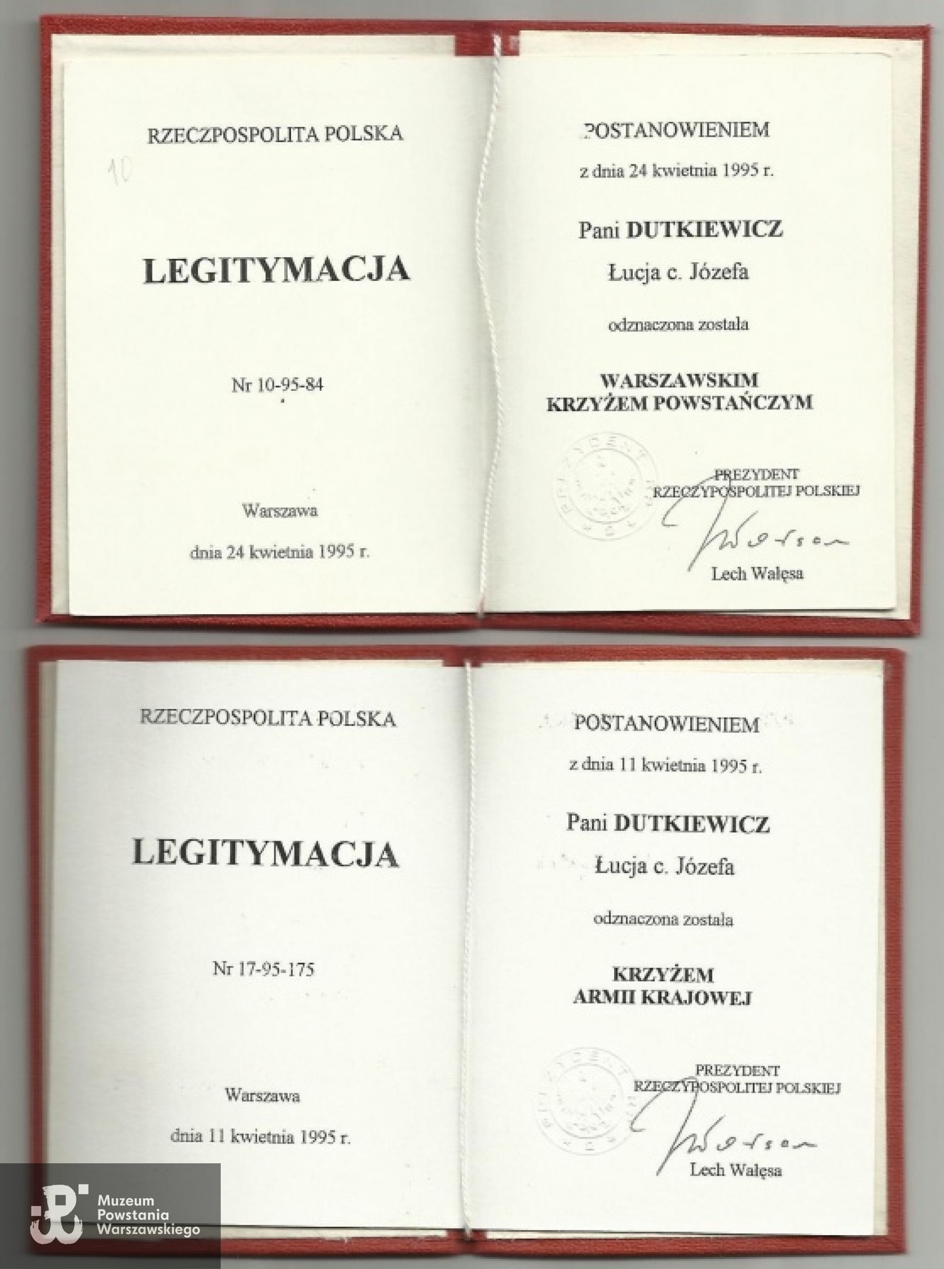 Legitymacje odznaczeniowe. Archiwum rodzinne córki.