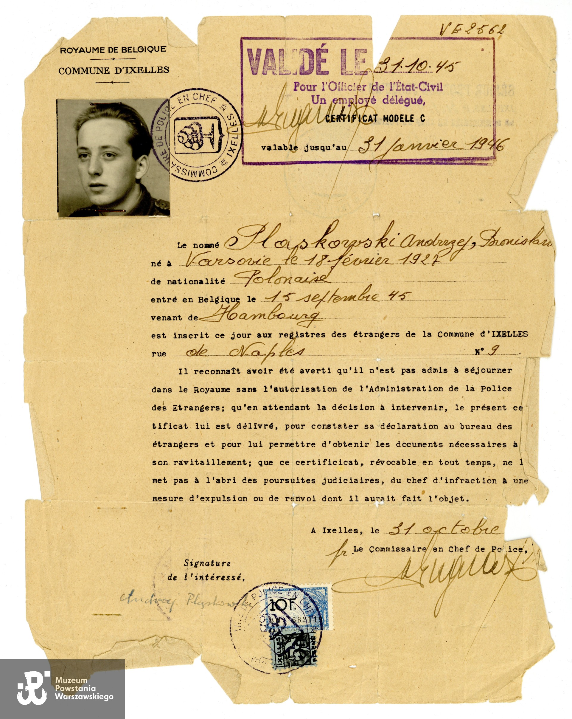 Dokument  ze zbiorów rodzinnych p. Andrzeja Pląskowskiego. Skan wykonano w Muzeum Powstania Warszawskiego, 2016