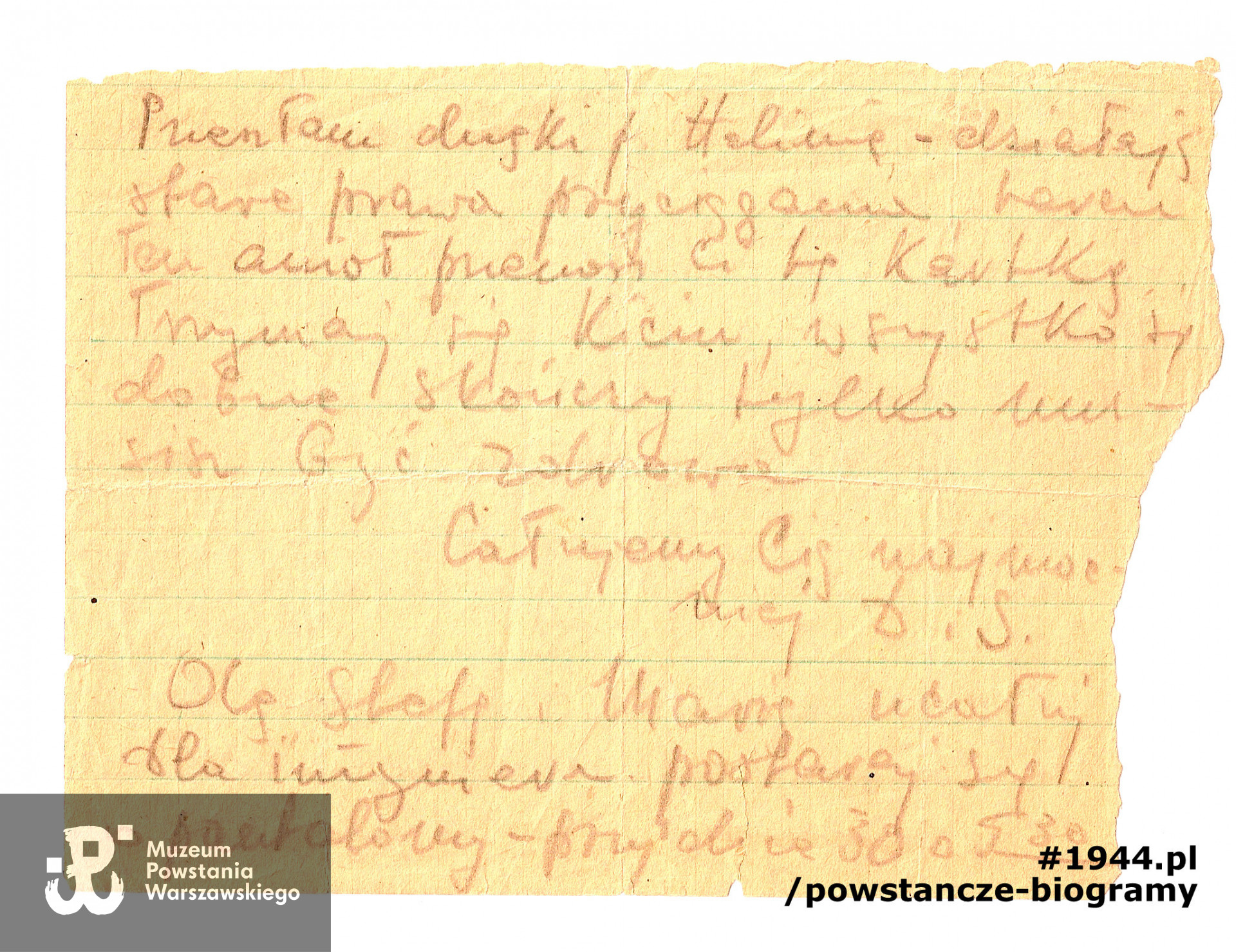 List pisany przez Danusię do matki w czasie Powstania Warszawskiego, zbiory prywatne