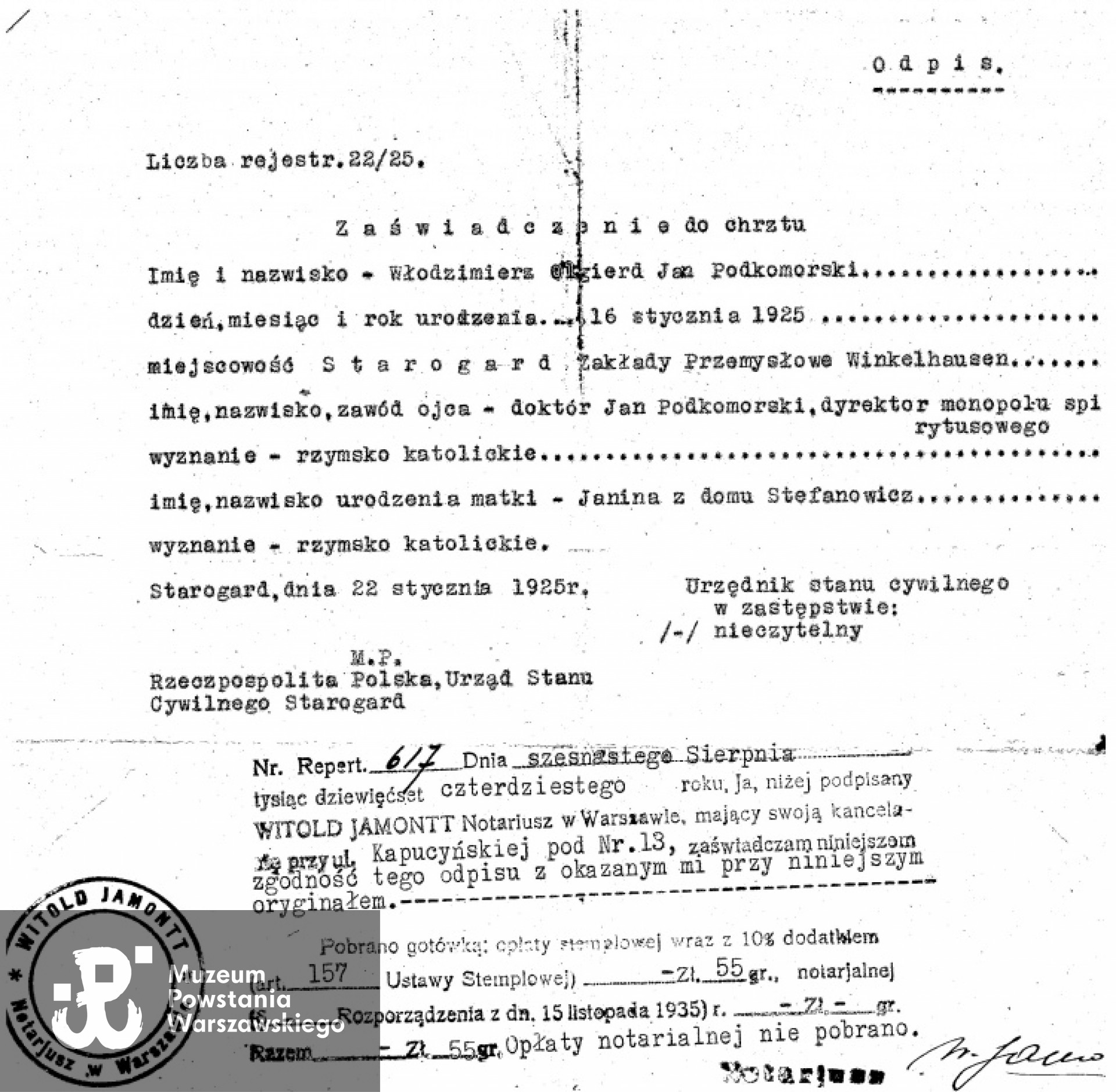 Dokument udostępniony z archiwum rodzinnego Jana Kościńskiego.