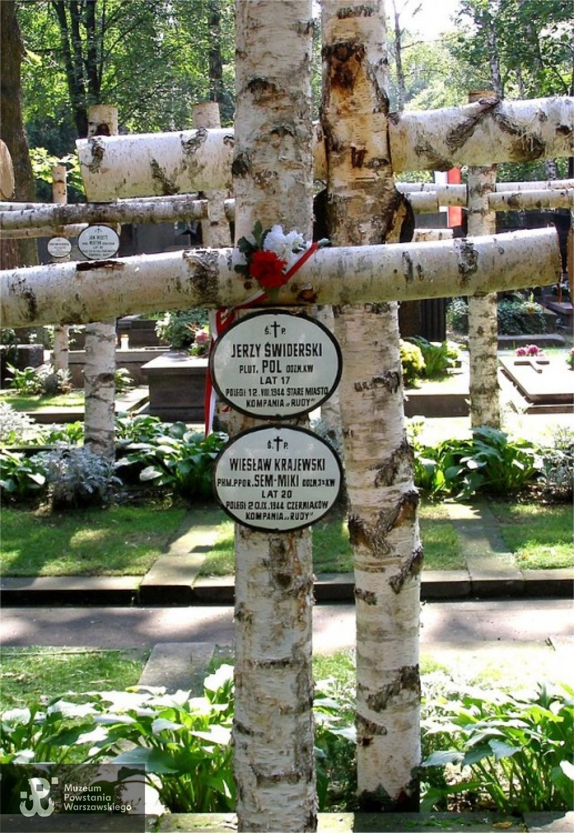 Mogiła na kwaterach żołnierzy i sanitariuszek batalionu "Zośka" na Wojskowych Cmentarzu Wojskowym w Warszawie. <i>Źródło fot. Wikipedia</i>