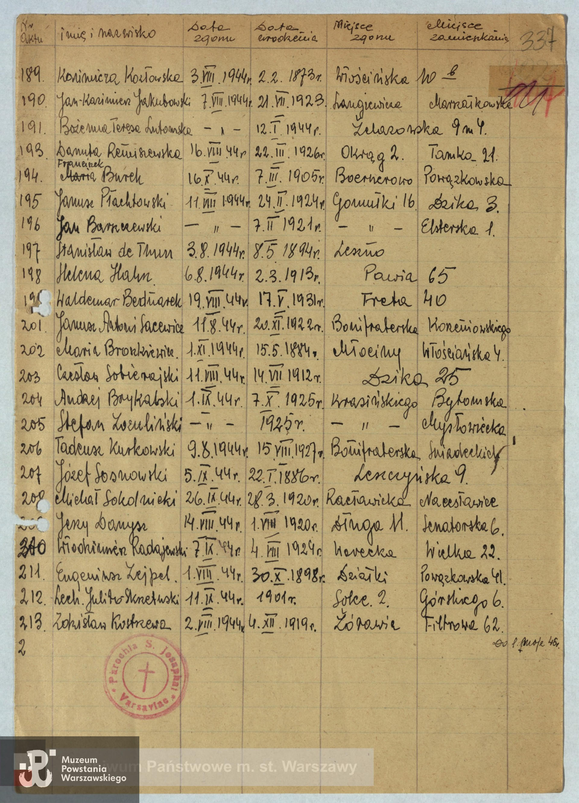 Archiwum Państwowe - Listy ekshumowanych z ruin Warszawy