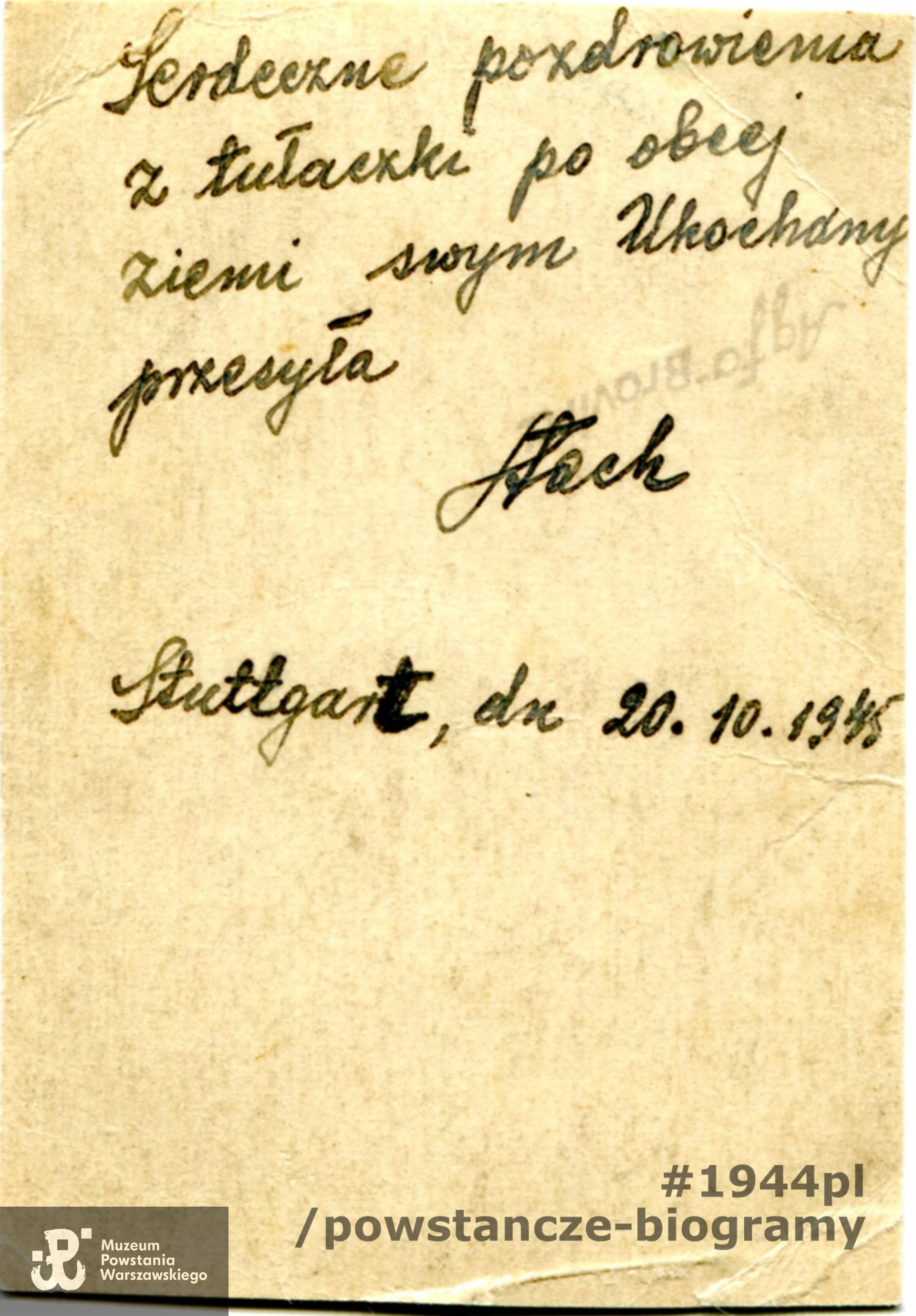 Na odwrocie dedykacja datowana na 20.10.1945 r.  Fot. z archiwum rodzinnego syna.