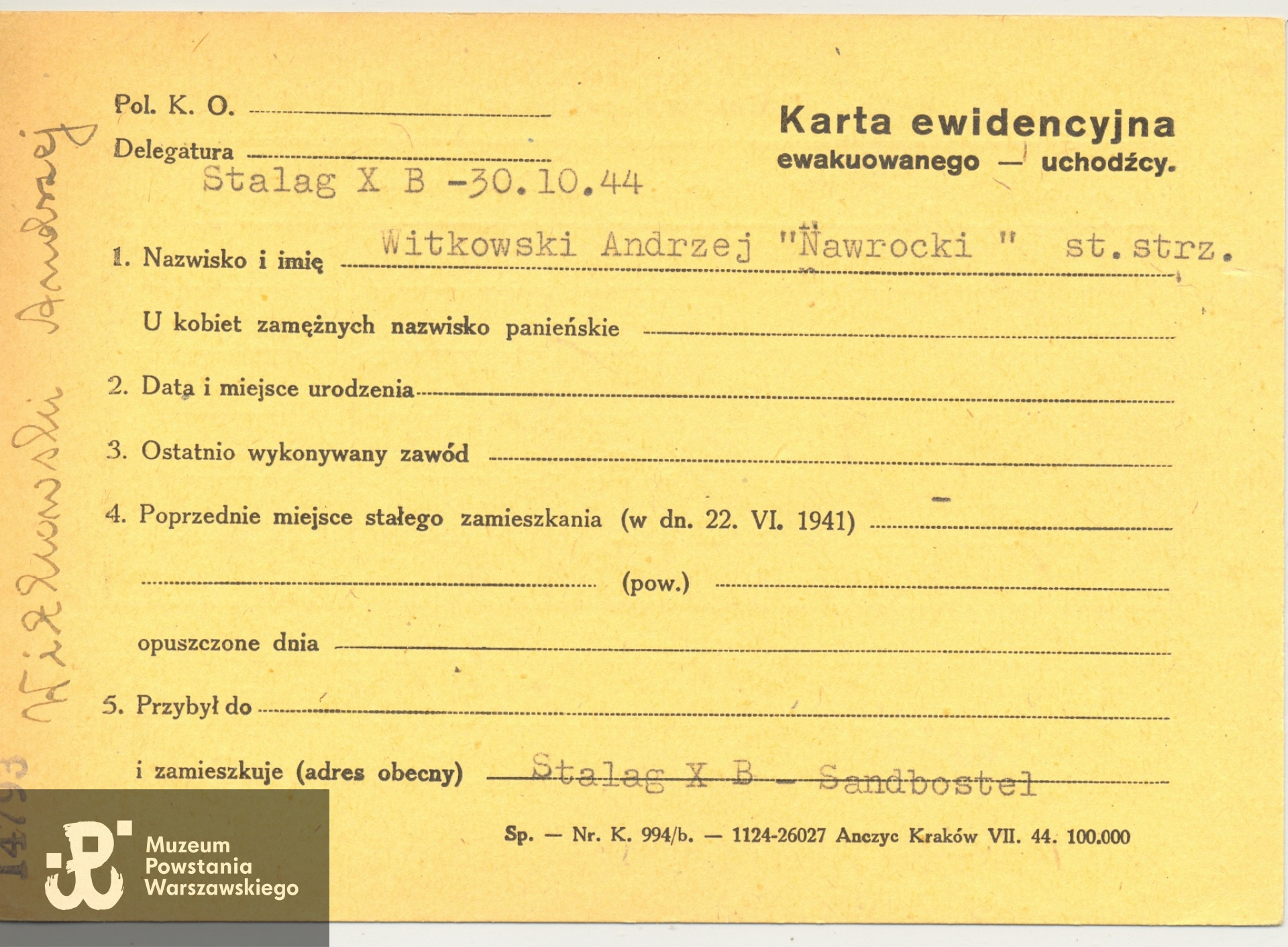 Polski Czerwony Krzyż - kartoteka ogólna