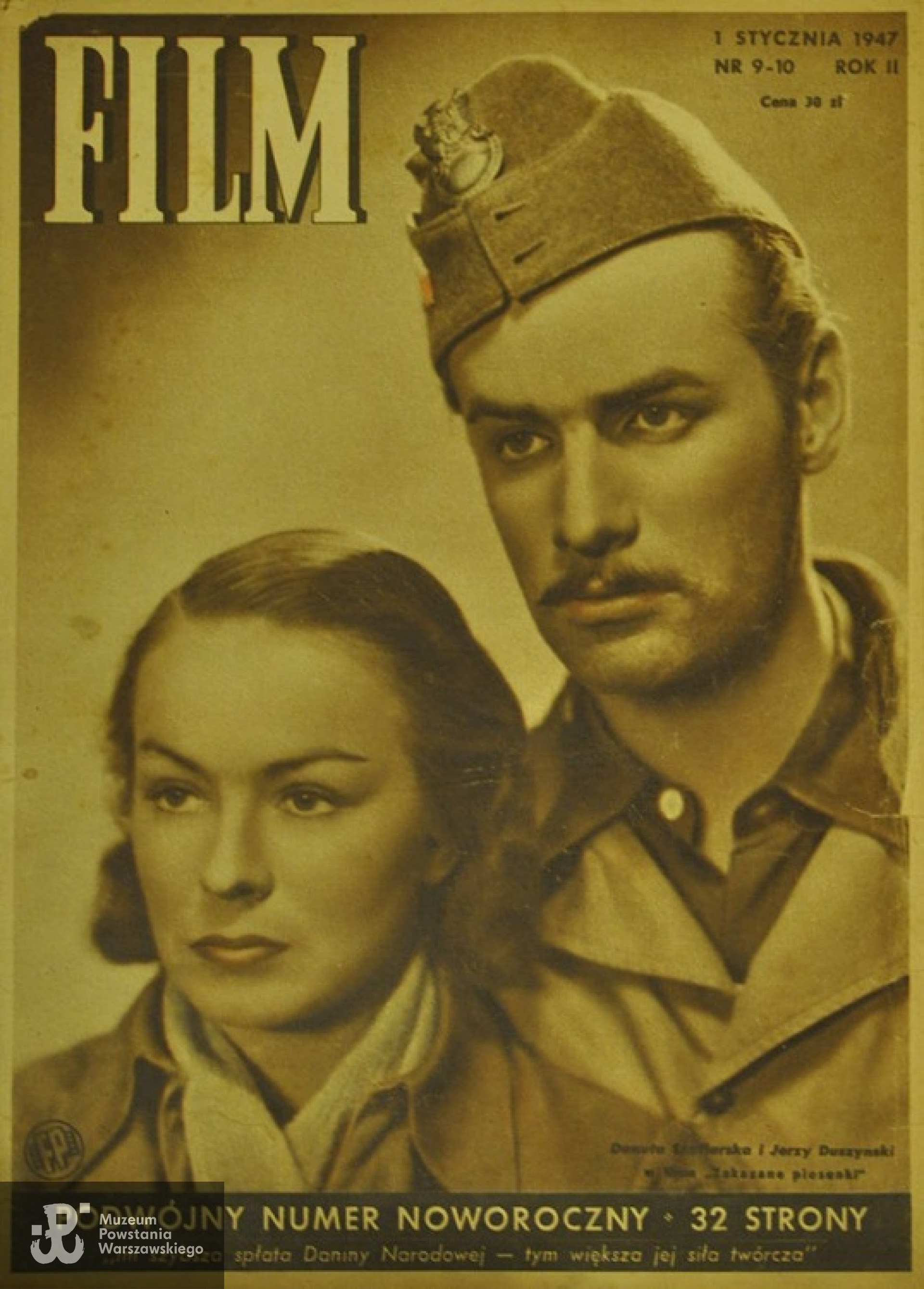 Danuta Szaflarska i Jerzy Duszyński na okładce czasopisma "Film" Nr 9-10 z 1947 roku po premierze filmu "Zakazane piosenki"