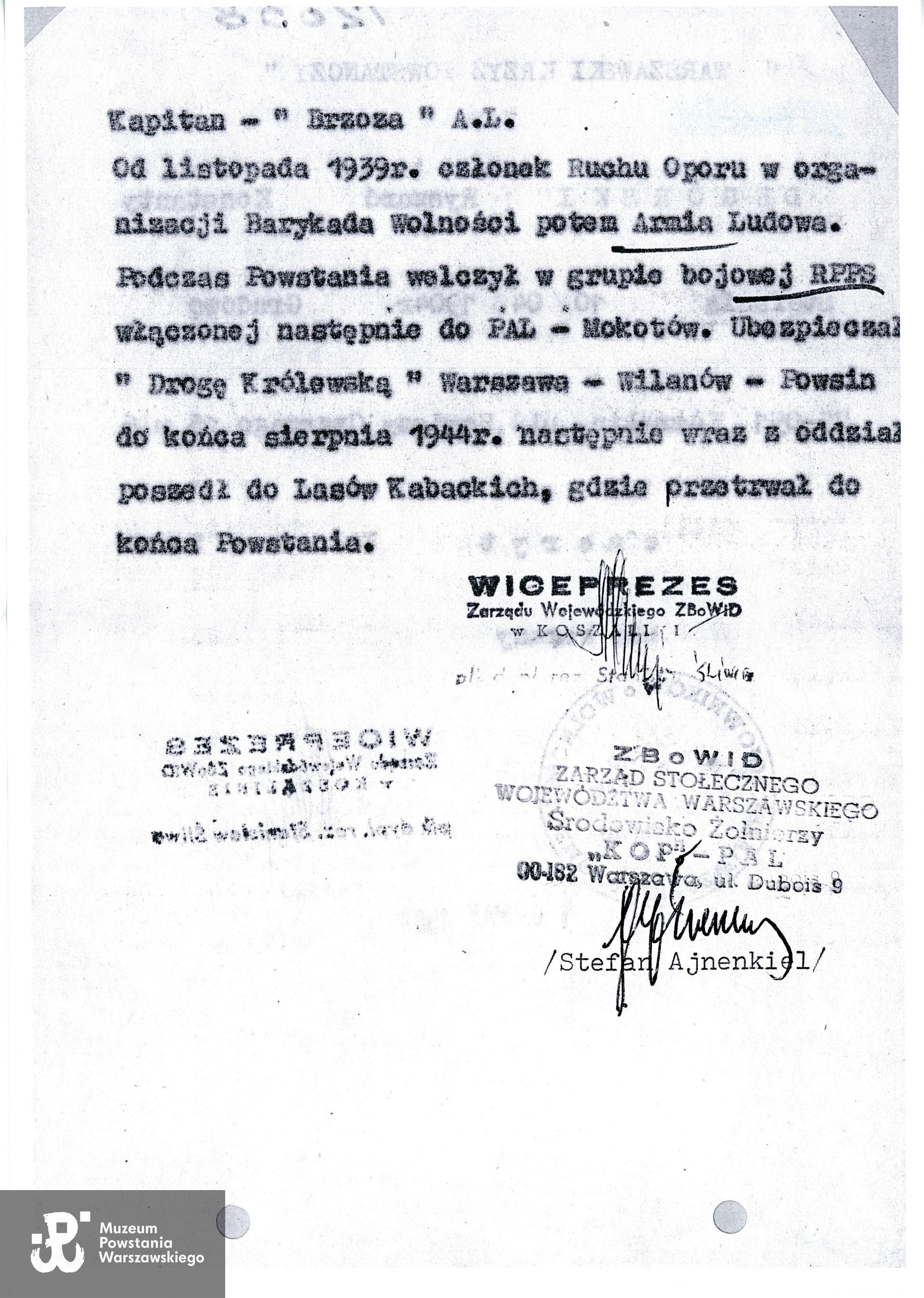 Źródło: Teczki personalne uczestników Powstania Warszawskiego: Degórski Ryszard Leon