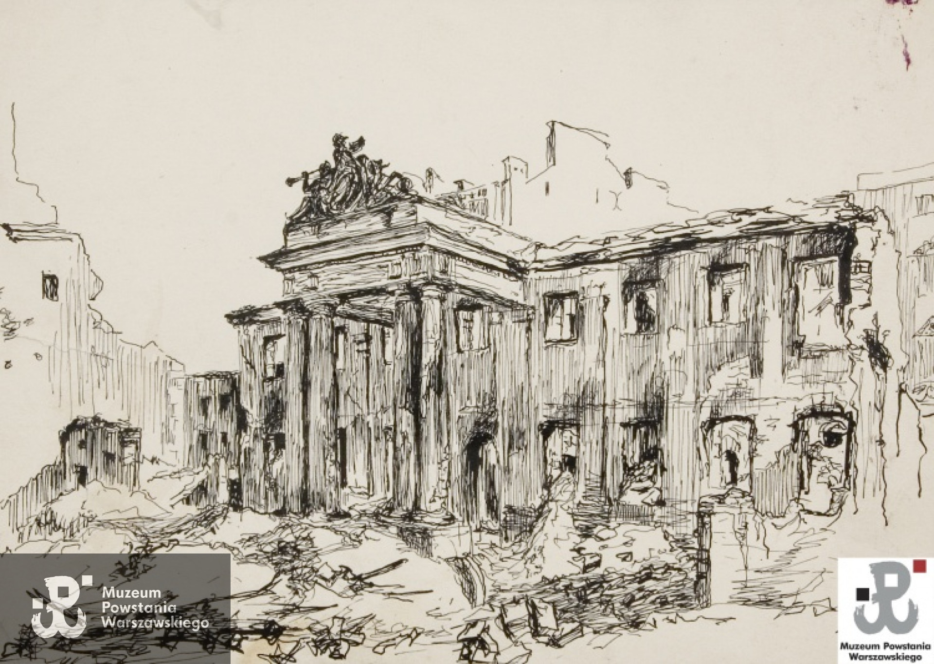 Szkic architektoniczny autorstwa Jana Chrzana przedstawiający Pałac Branickich - 1958, zbiory MPW sygn. MPW-M/1742