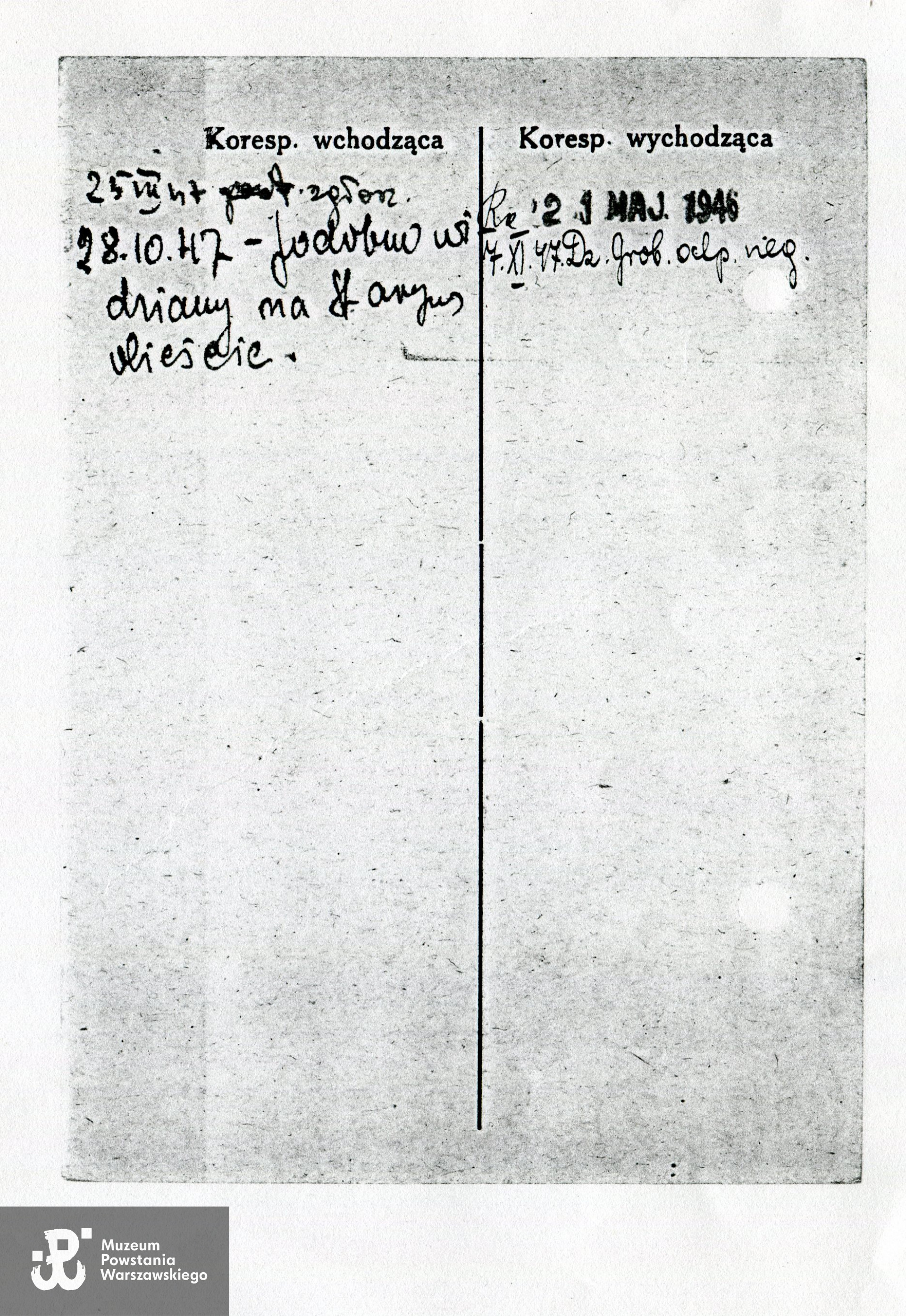 Polski Czerwony Krzyż - kartoteka,  kserokopia karty w dokumentacji Muru Pamięci MPW