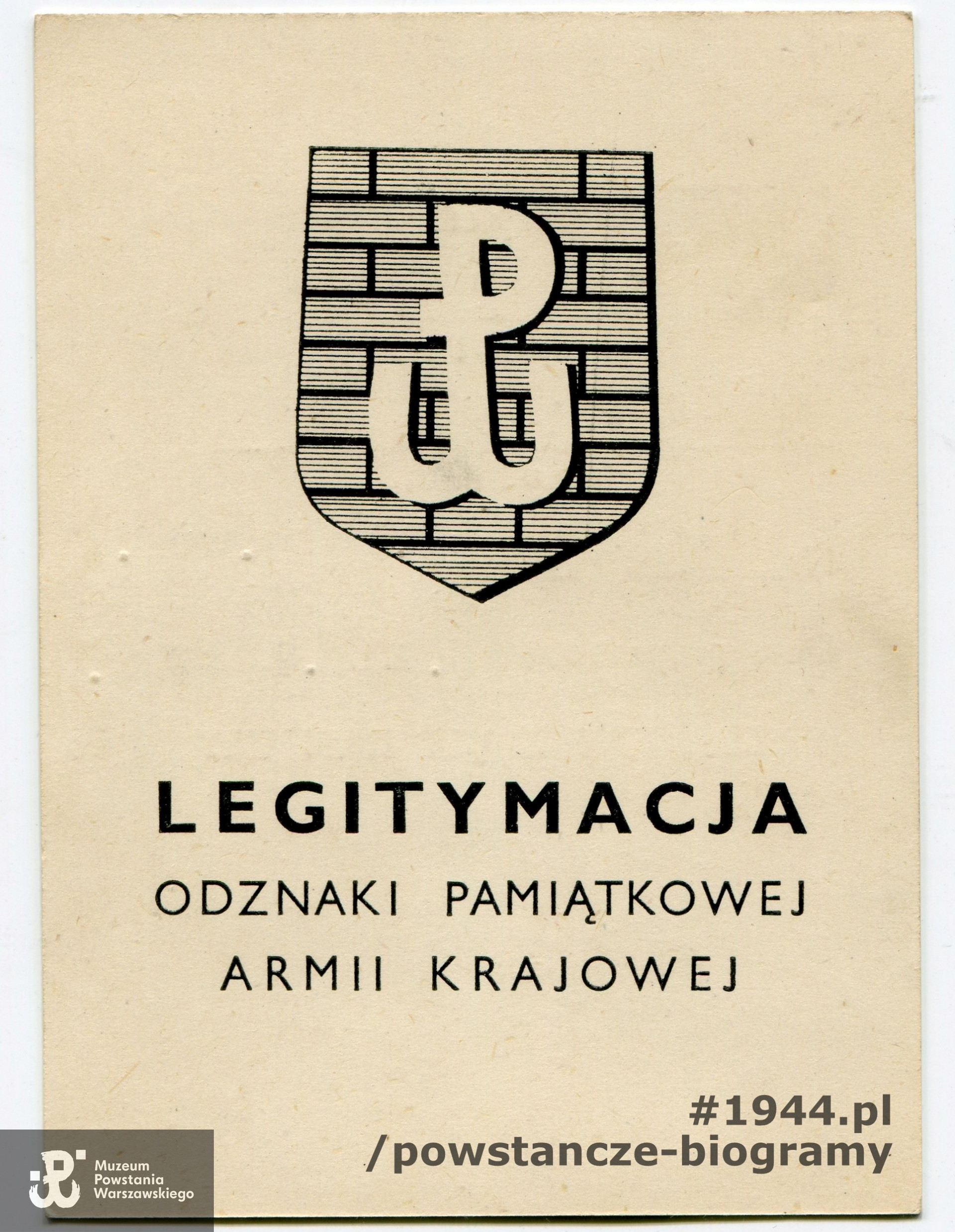 Legitymacja Odznaki Pamiątkowej Armii Krajowej. Ze zbiorów rodzinnych.