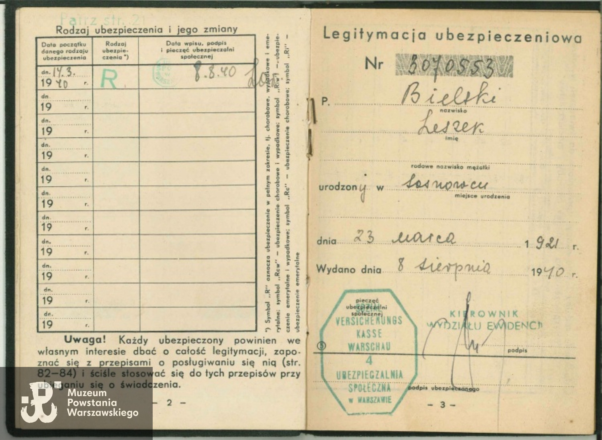 Legitymacja ubezpieczeniowa. Fot. archiwum rodzinne / AR MPW