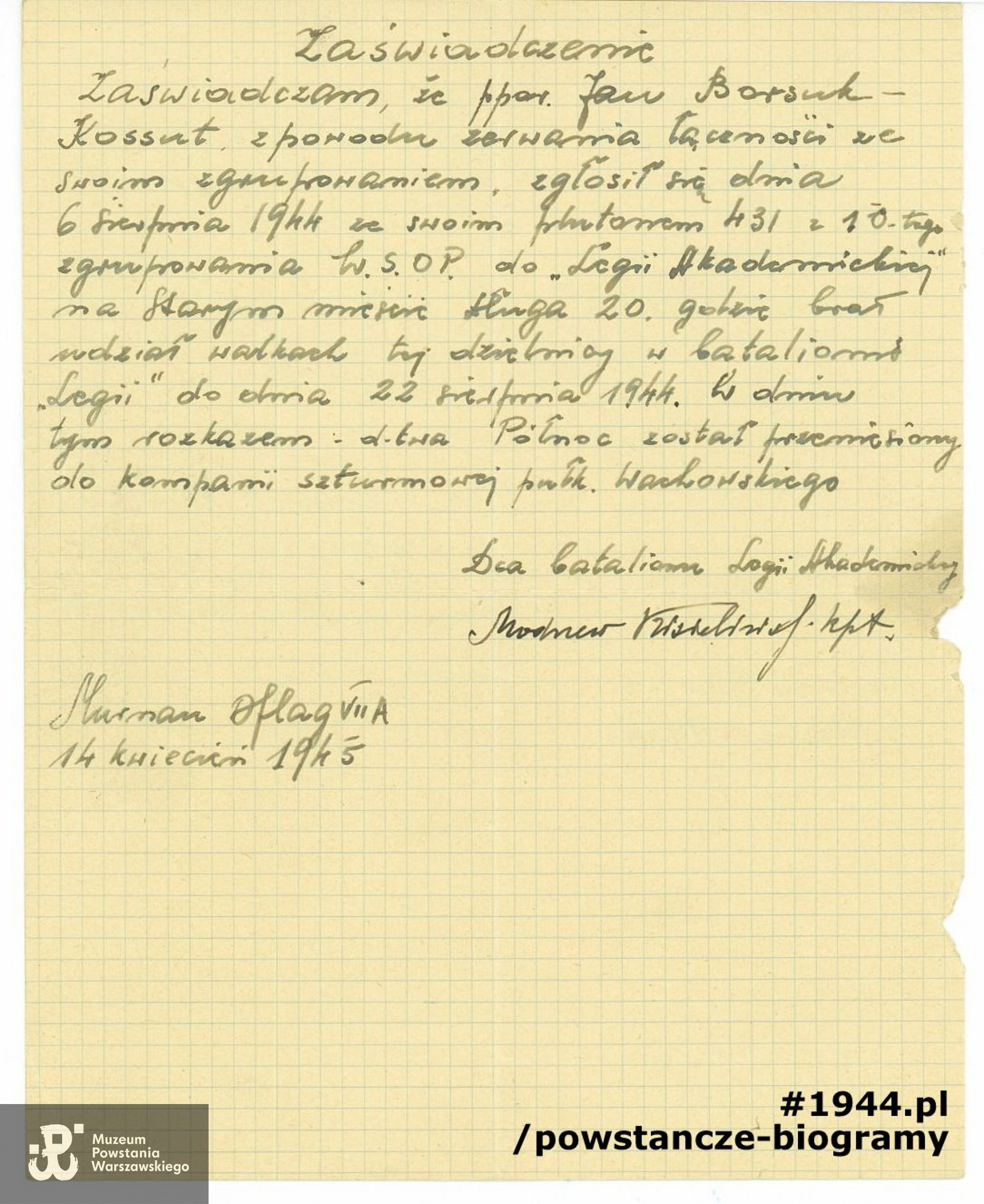 Ze zbiorów MPW - materiały do Słownika Biograficznego  Uczestników PW