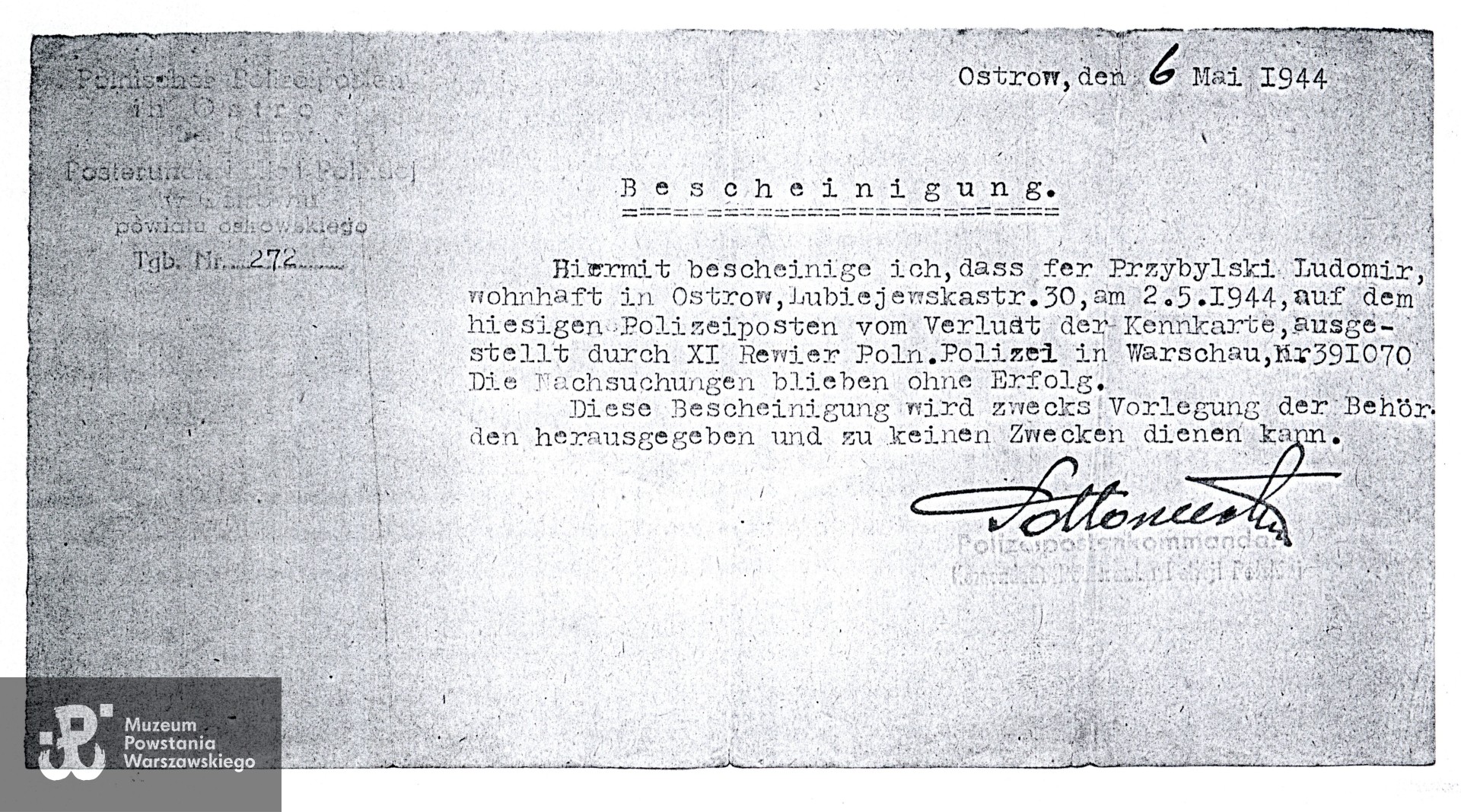 Muzeum Powstania Warszawskiego,  Teczki personalne uczestników Powstania Warszawskiego: Przybylski Ludomir.