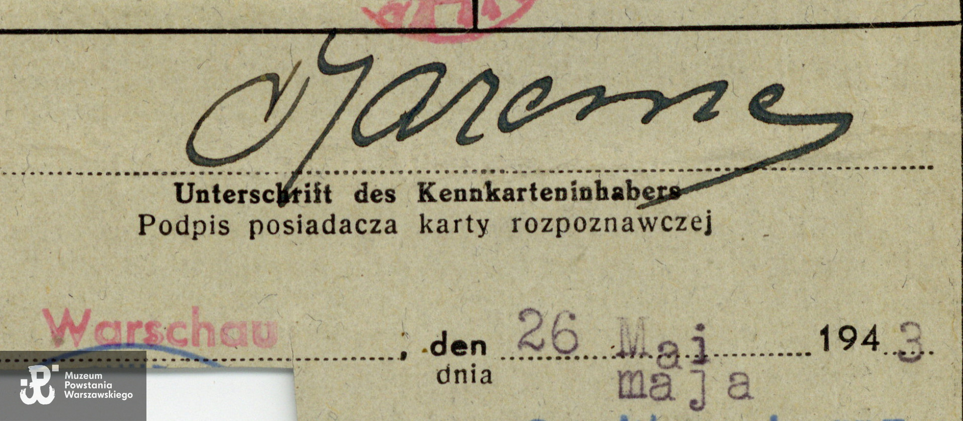 Własnoręczny podpis na dokumencie - 1943 r.  Ze zbiorów prywatnych, udostępnił Patryk Stefański