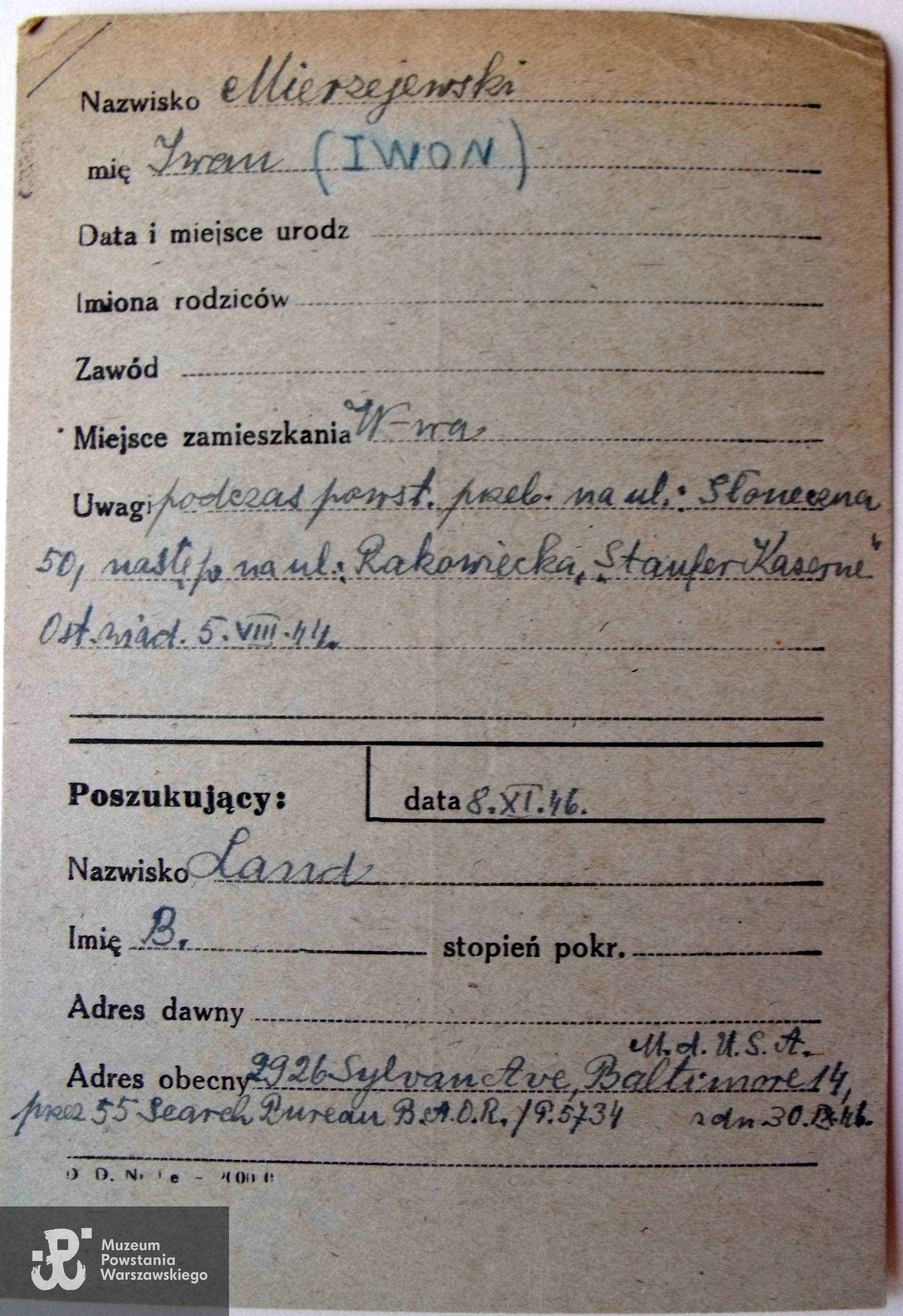 Polski Czerwony Krzyż - kartoteka poszukiwań