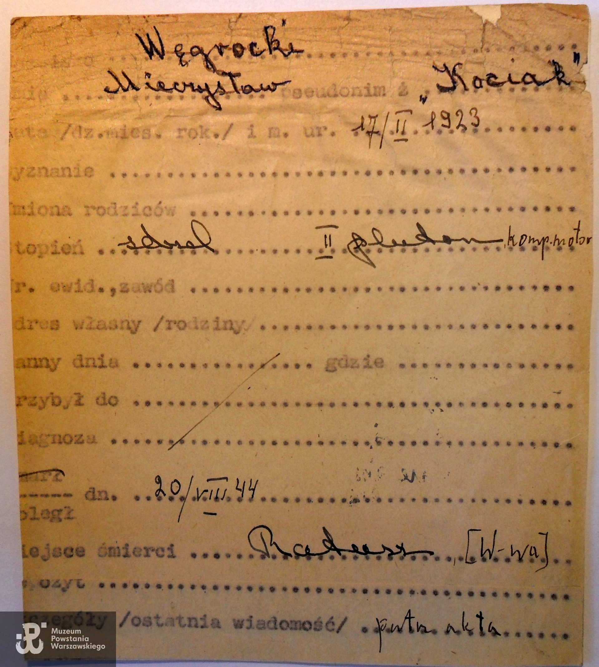 Polski Czerwony Krzyż - kartoteka