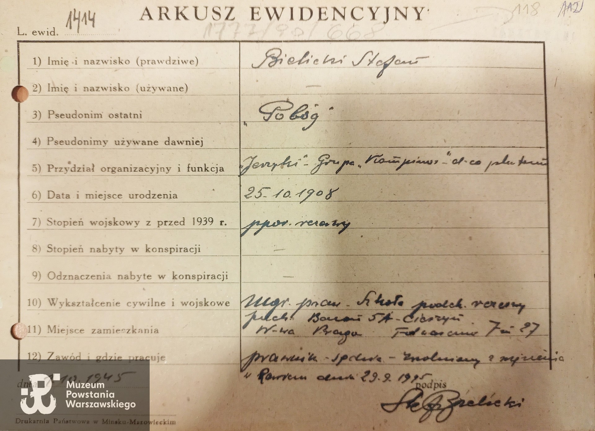 WBH - arkusze ewidencyjne, Ujawnieni 1777/90/668 s. 118. Skan udostępnił p. Janusz Bielicki