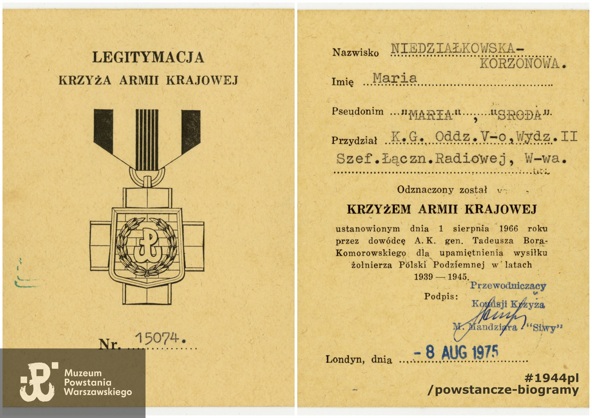 Krzyż Armii Krajowej - legitymacja odznaczeniowa. Ze zbiorów rodzinnych