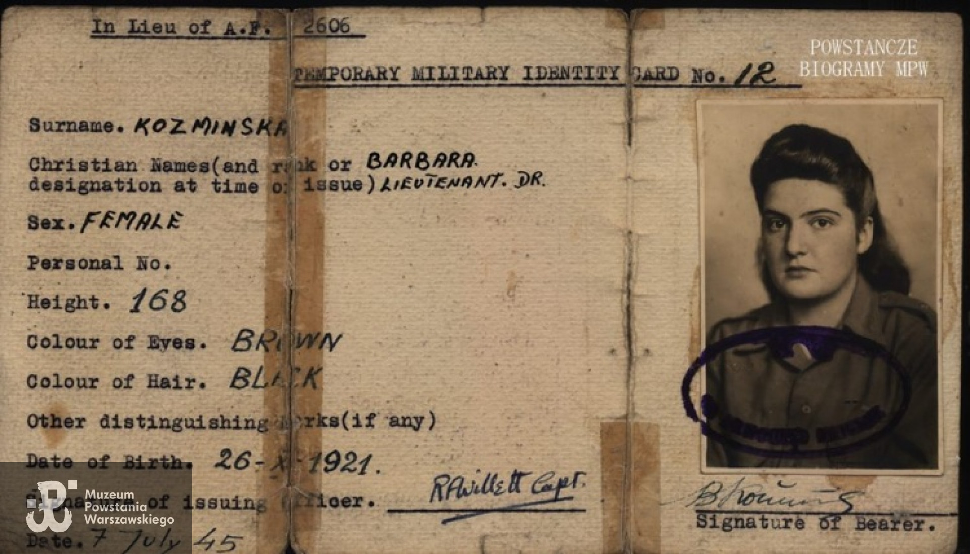 Temporary Military Identity Card z lipca 1945 roku. Fot. z archiwum rodzinnego Marii Piradoff - Link / MPW