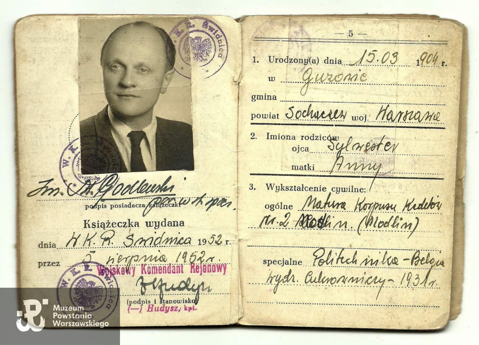 Dokument ze zbiorów rodzinnych, skan nadesłała  dr Anna Strzelecka-Ristow, córka Powstańca