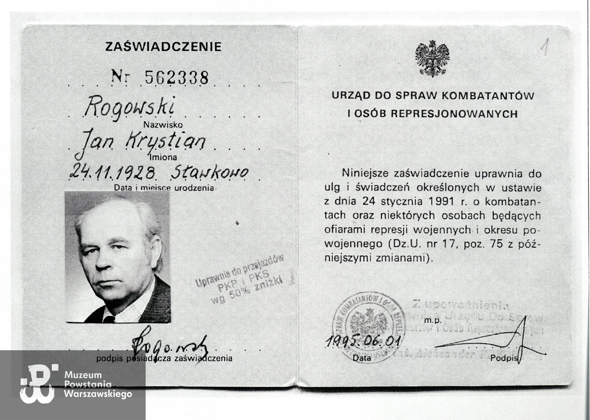 Muzeum Powstania Warszawskiego, Teczki personalne uczestników Powstania Warszawskiego: Rogowski Jan Krystian