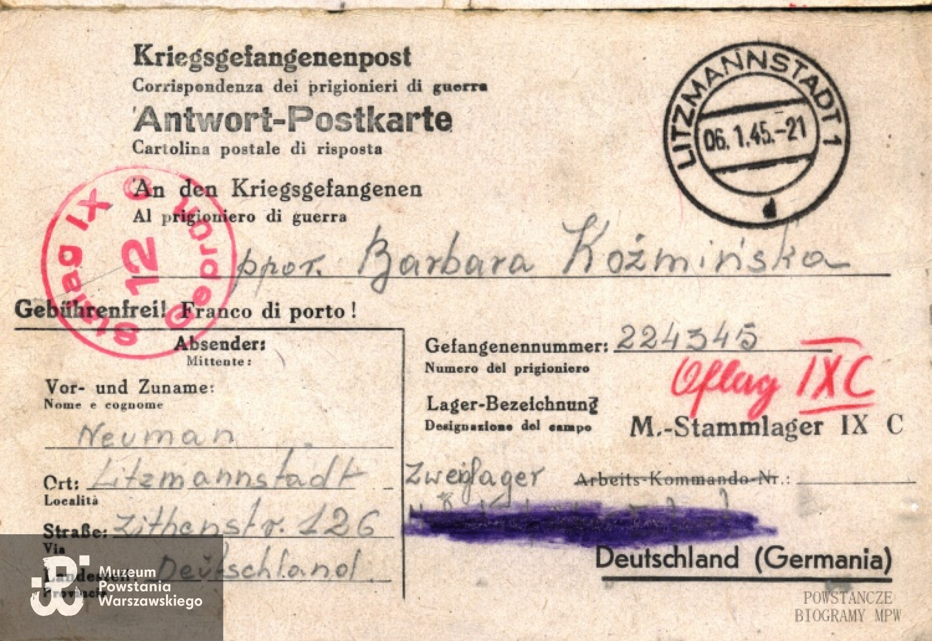 Korespondencja obozowa. Z archiwum rodzinnego Marii Piradoff - Link / MPW