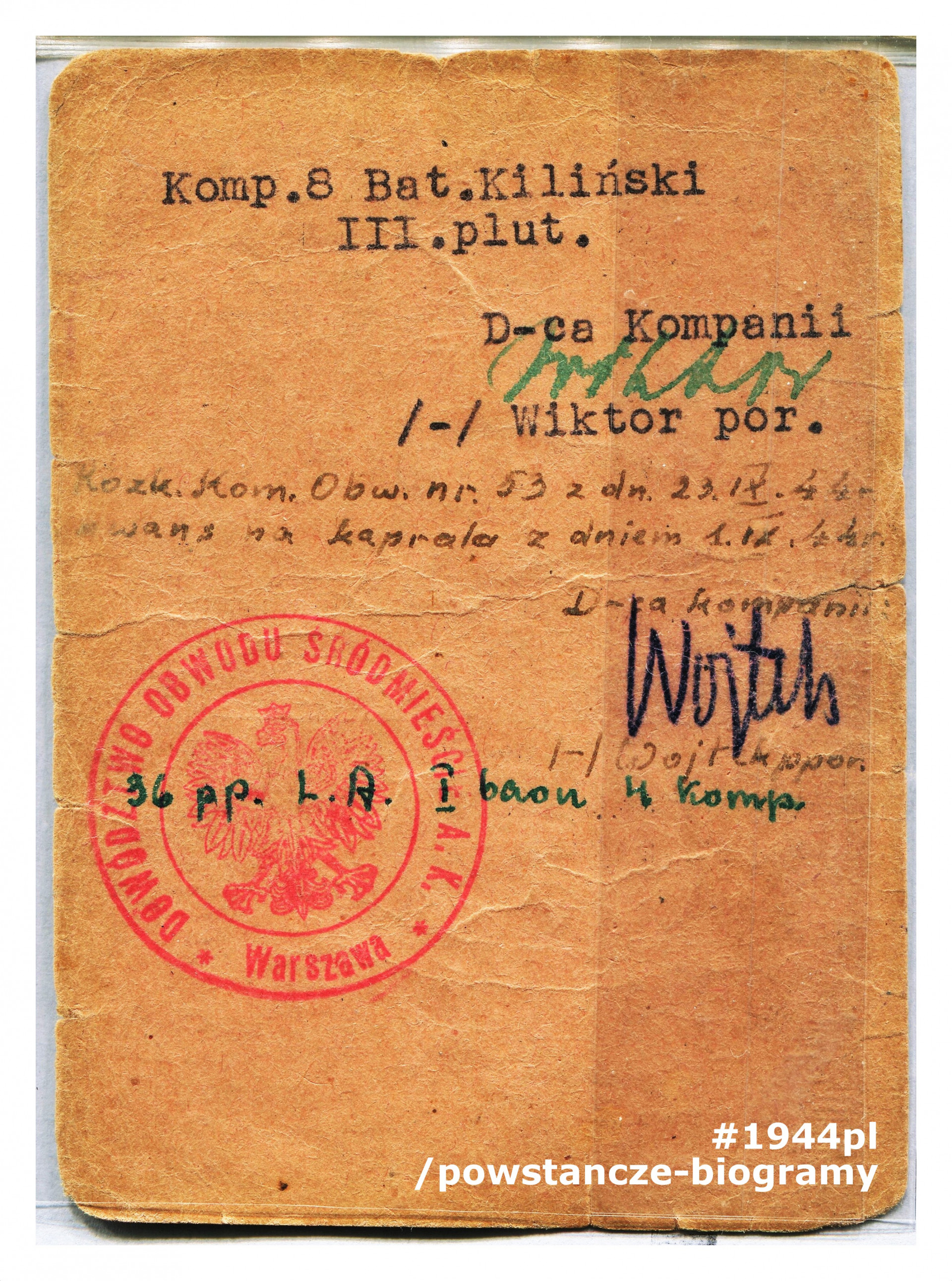 Legitymacja Armii Krajowej - rewers dokumentu. Ze zbiorów prywatnych p. Jerzego Chlistunoffa