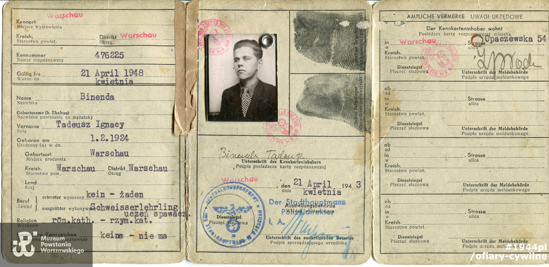 Okupacyjna kenkarta należąca do Tadeusza, ze zbiorów Pani Ewe Baccarelli-Hallala