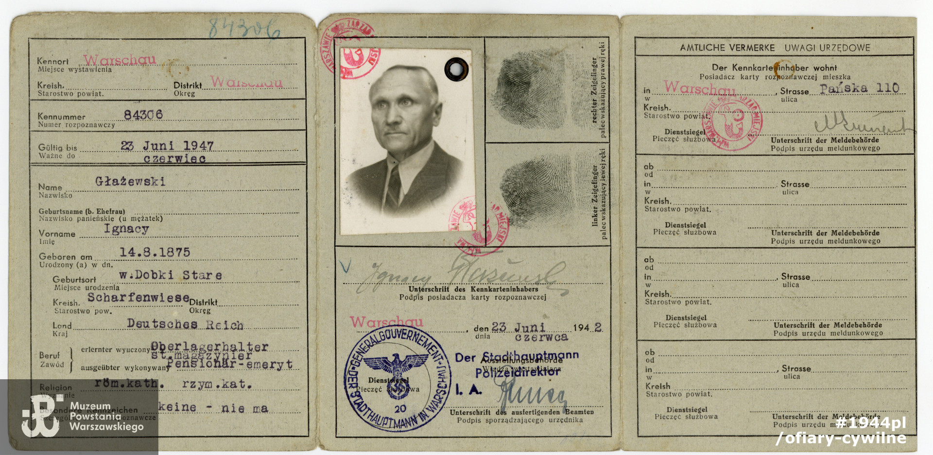 Kenkarta Ignacego Głażewskiego, ze zbiorów wnuka Pana Tadeusza Glażewskiego