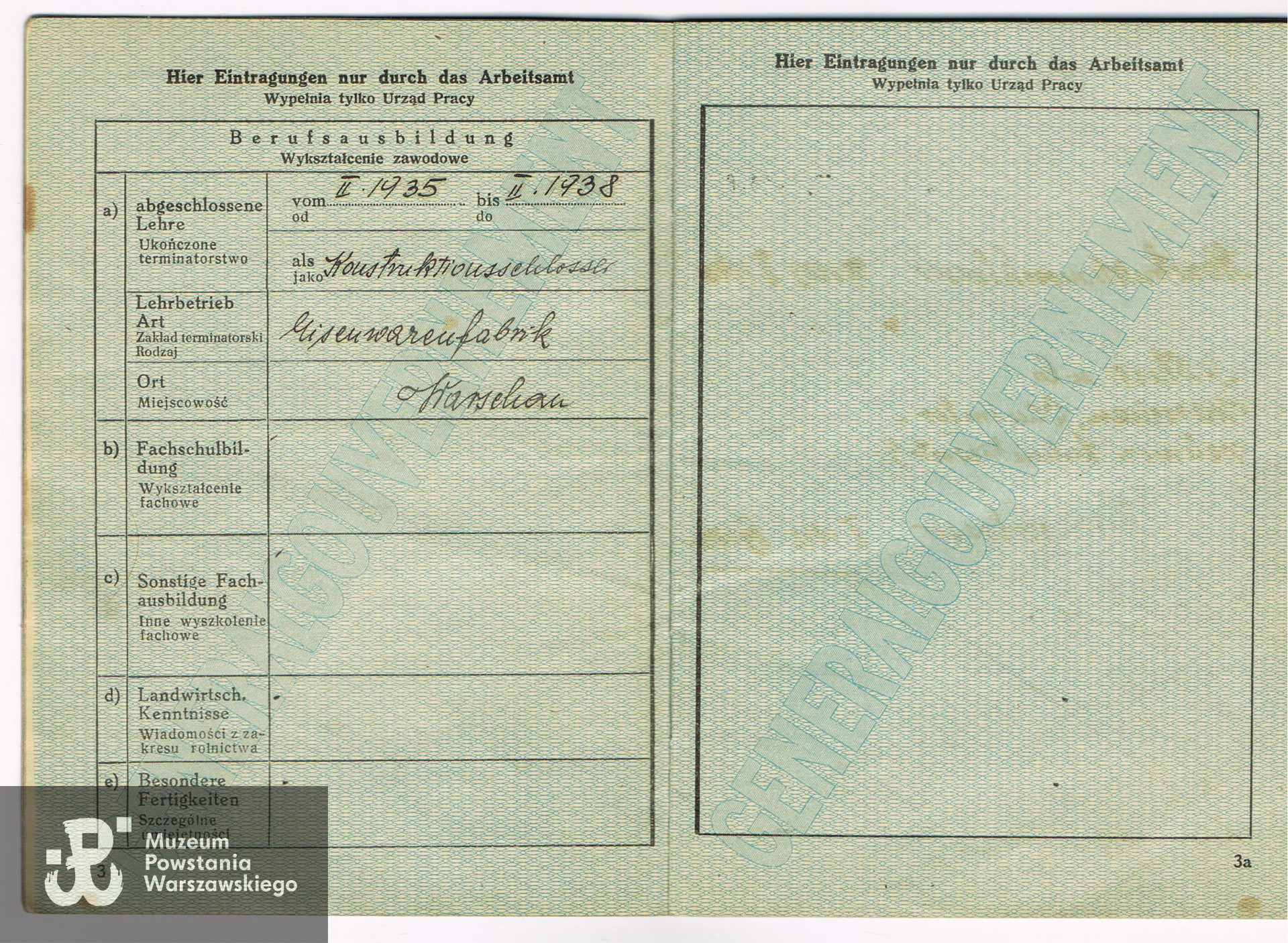 Karta Pracy (Arbeitskarte) należącą do Tadeusza, udostępniła Pani Anna Zadrożna